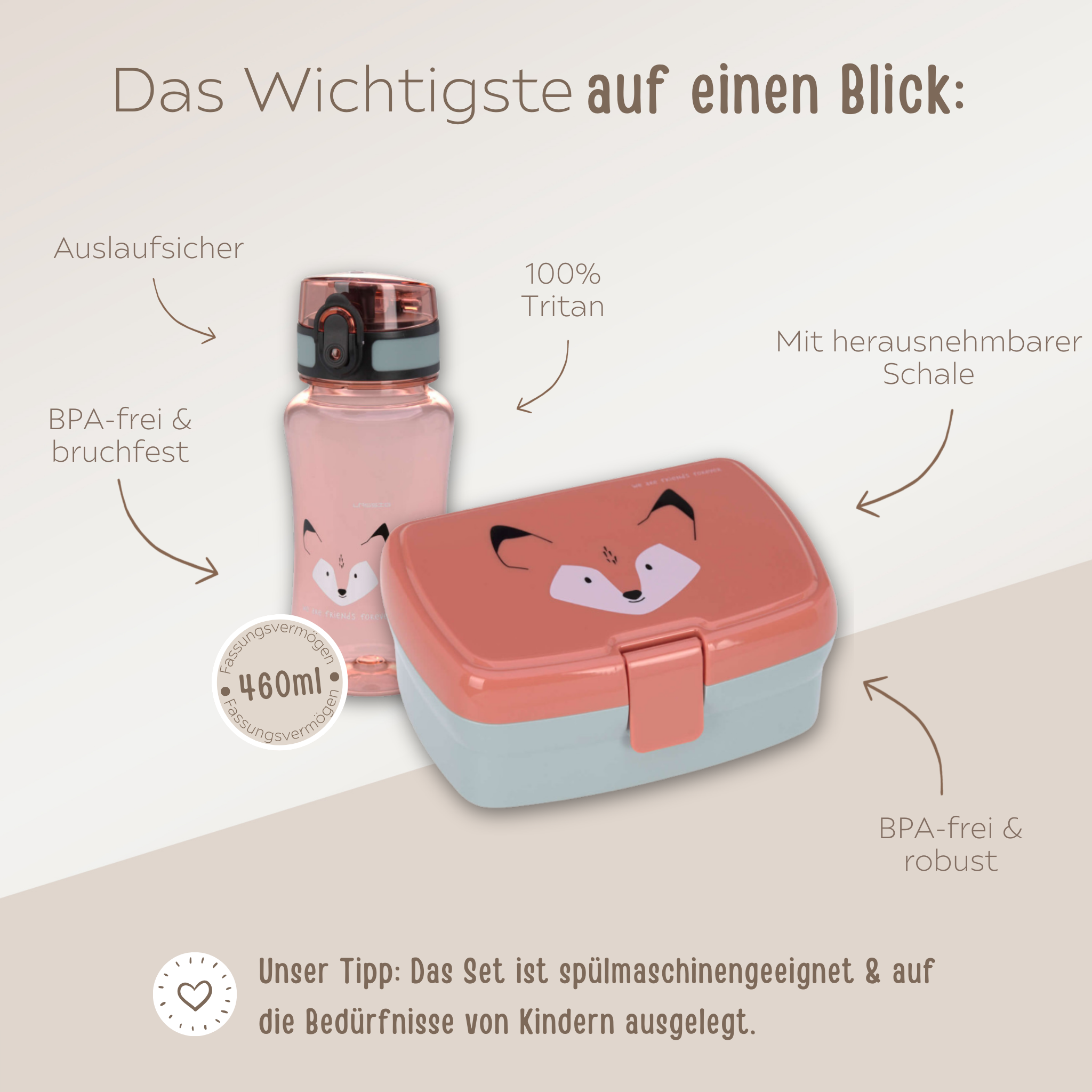 LÄSSIG Set Trinkflasche & Lunchbox - Fuchs