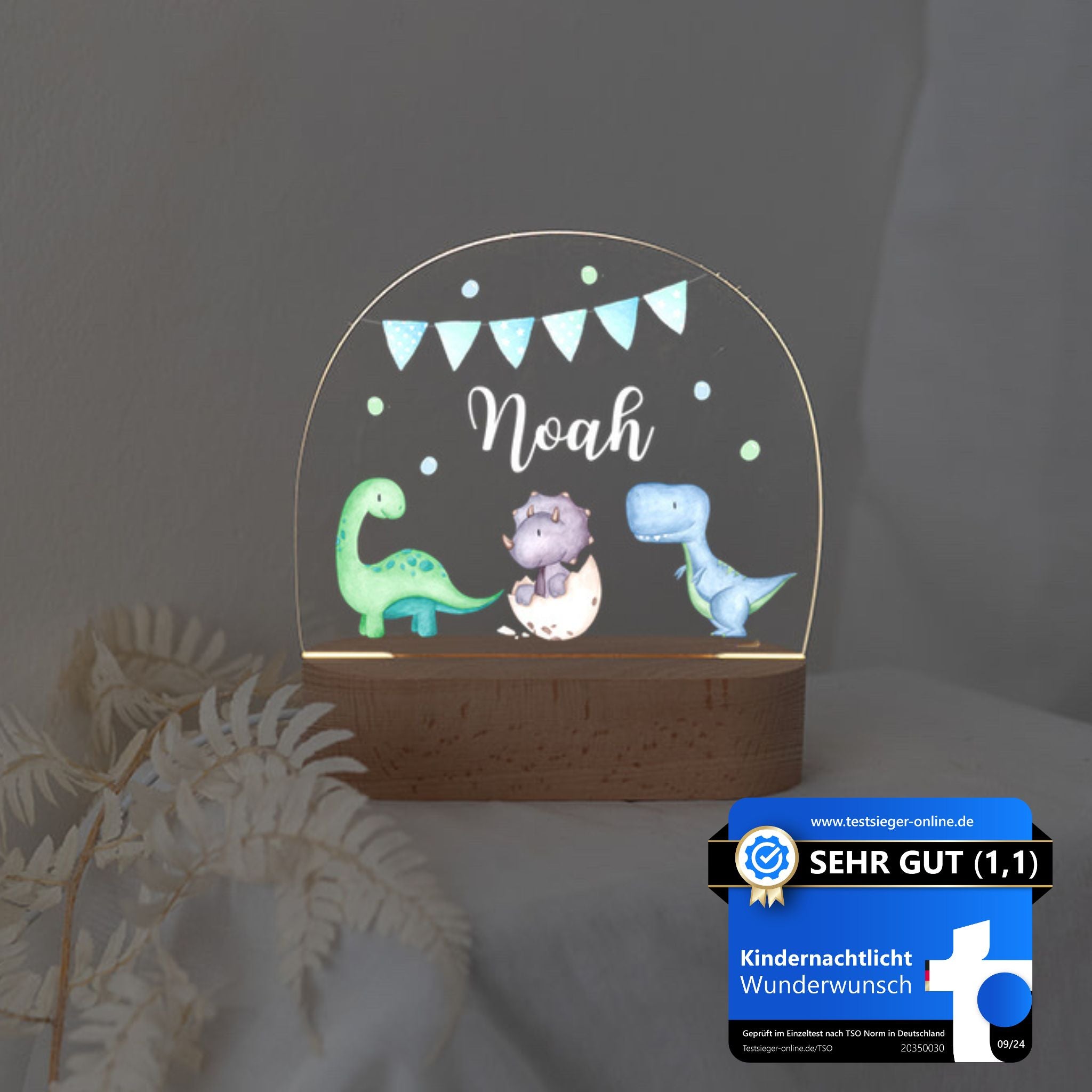 LED Nachtlicht Kinder personalisiert - Dinosaurier Girlande Aquarell