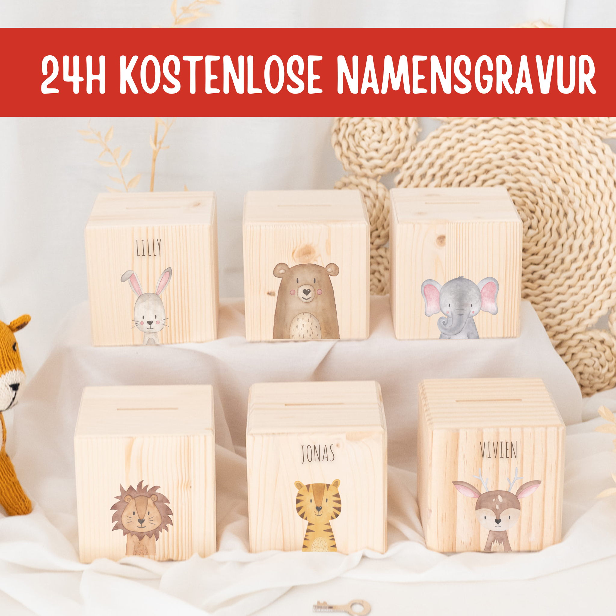 Spardose Holz - Namensgravur geschenkt