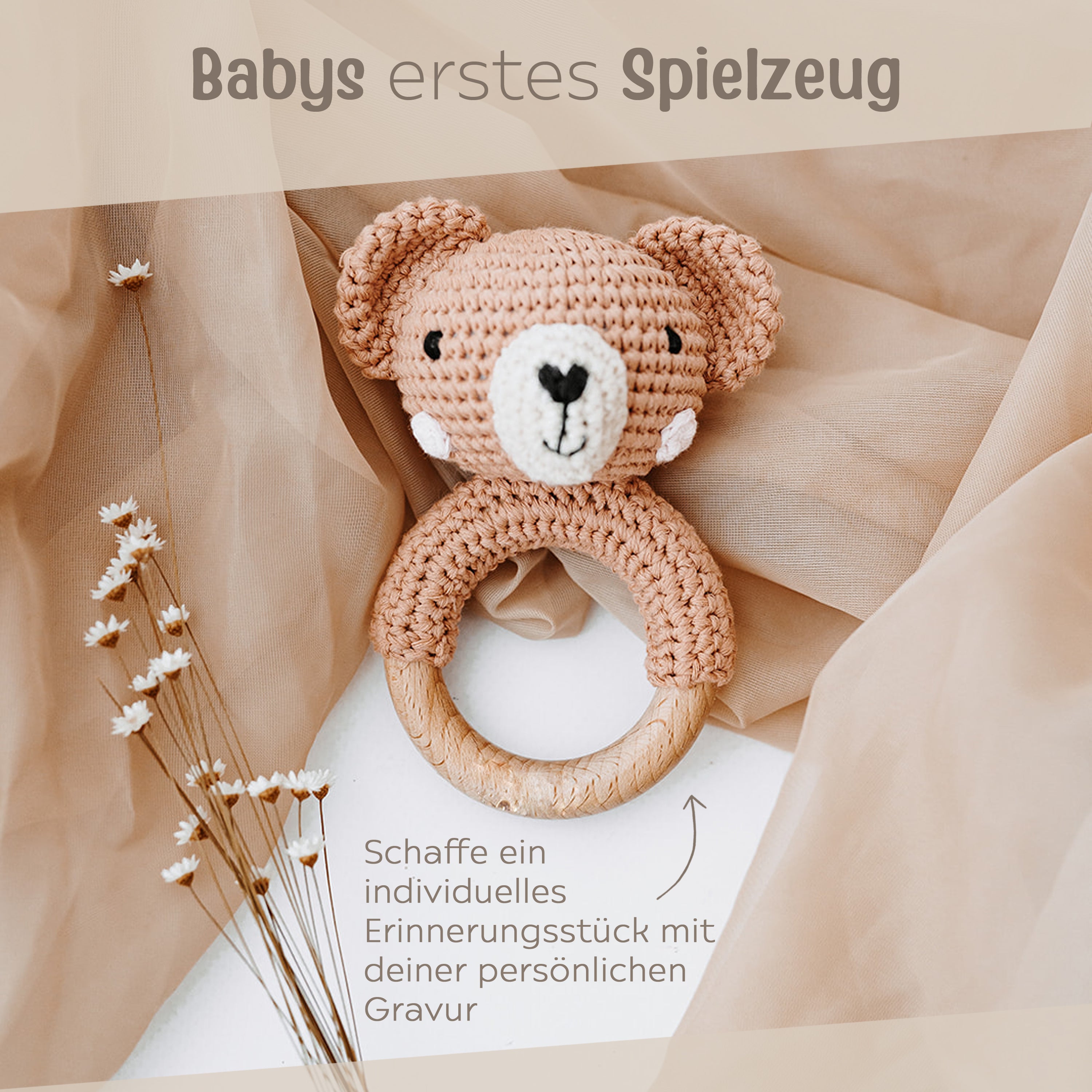 Babyrassel personalisiert - Bär und Hase