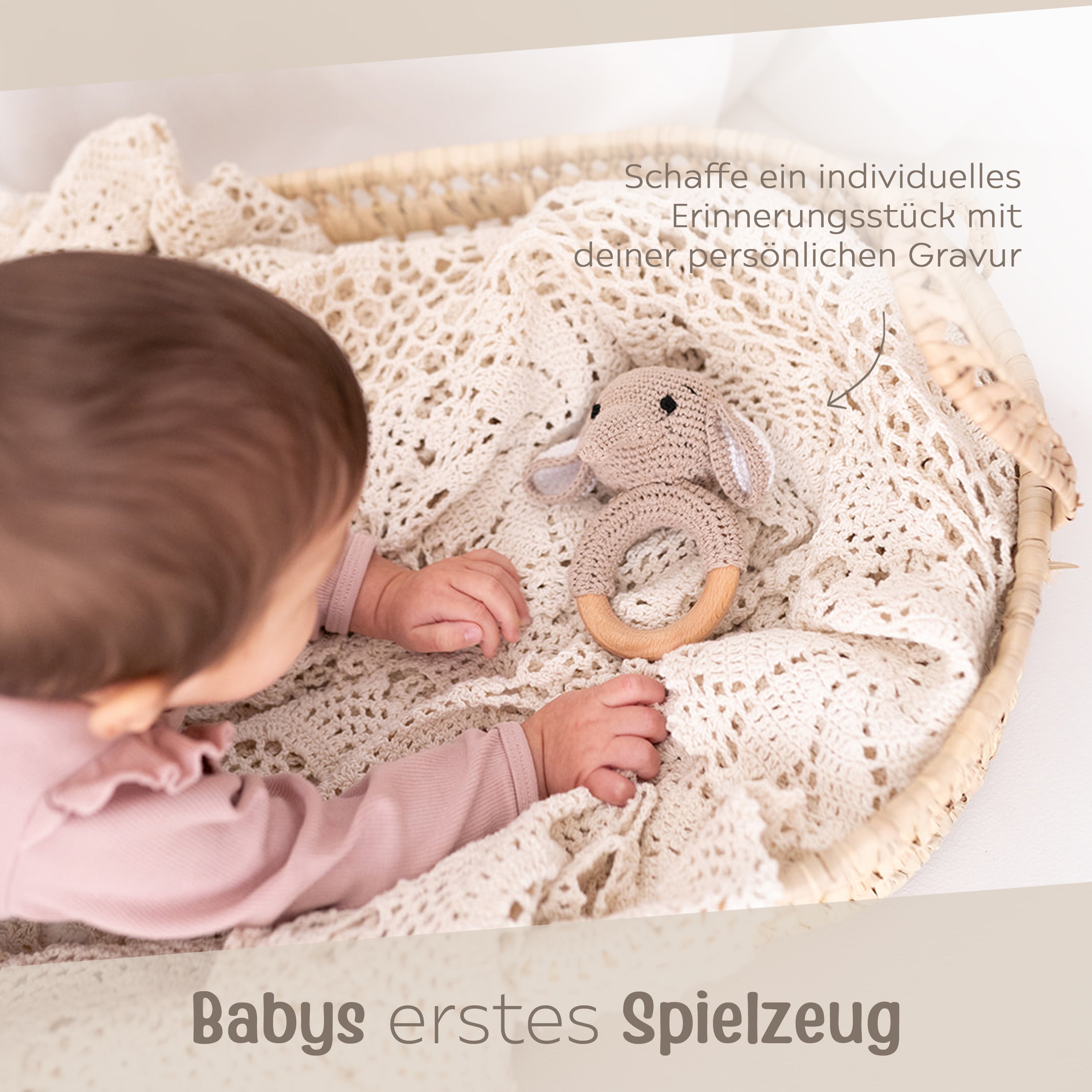 Babyrassel personalisiert - Elefant, Reh, Hase