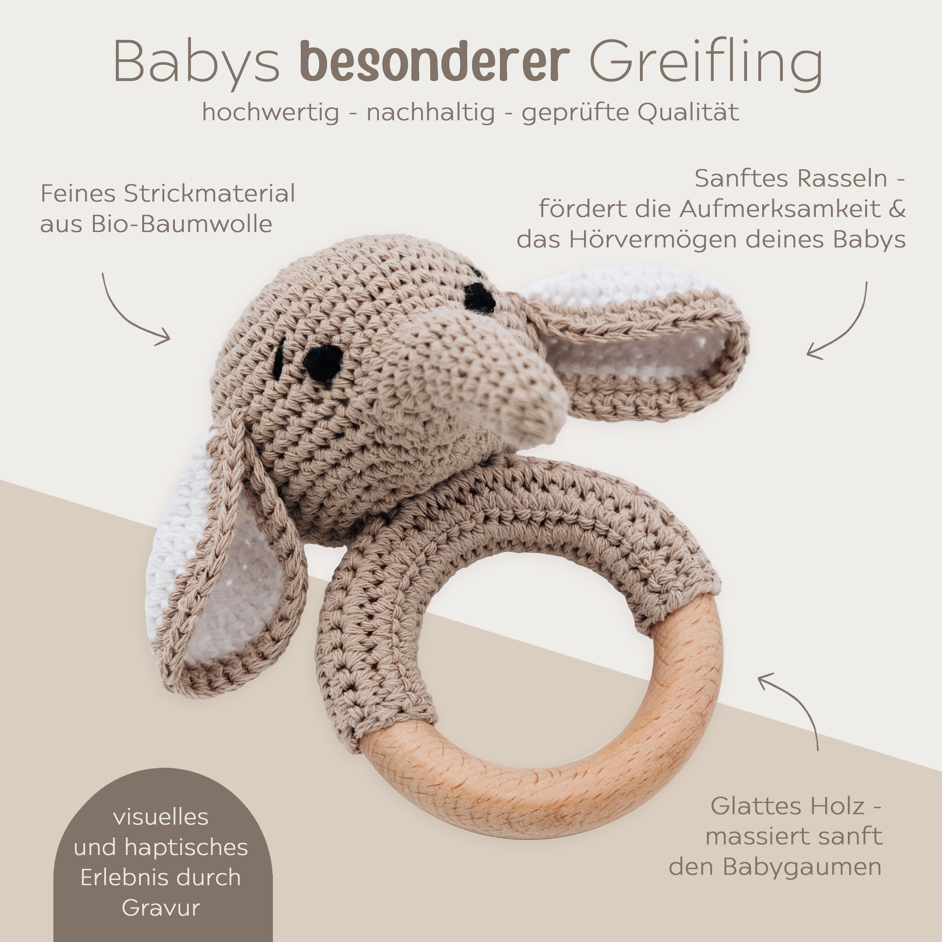 Babyrassel personalisiert - Esel, Marienkäfer, Reh, Löwe, Elefant