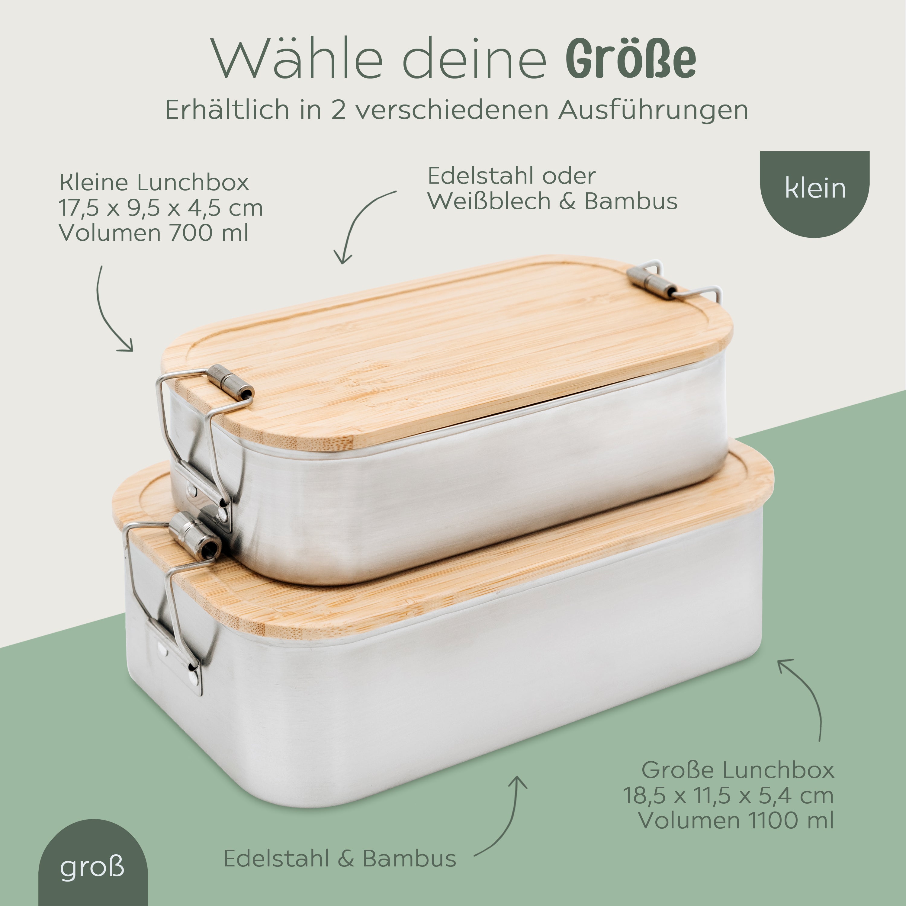 Brotdose Edelstahl personalisiert - Tiere Zweige beige Aquarell