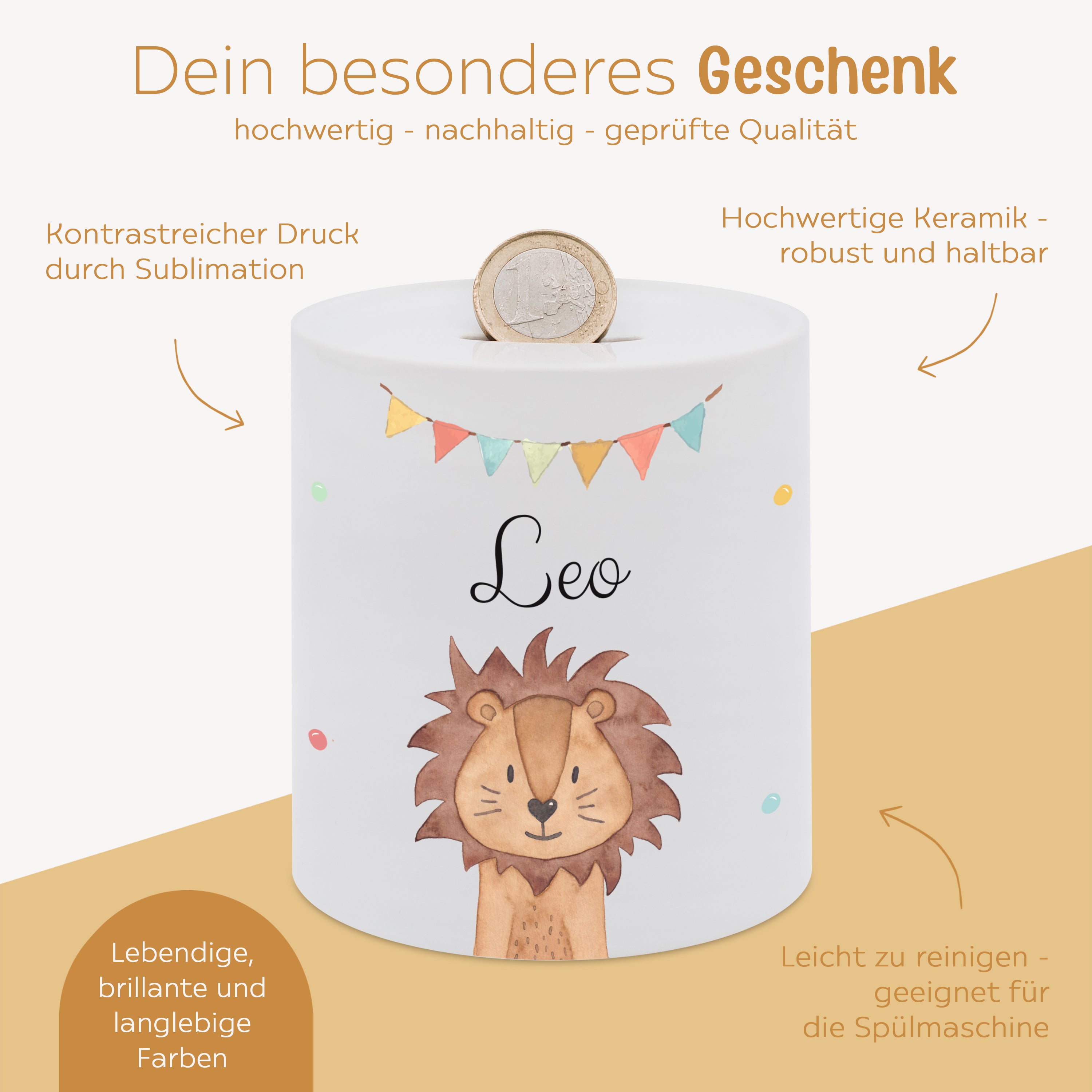 Spardose Keramik personalisiert - Tier Girlande Aquarell