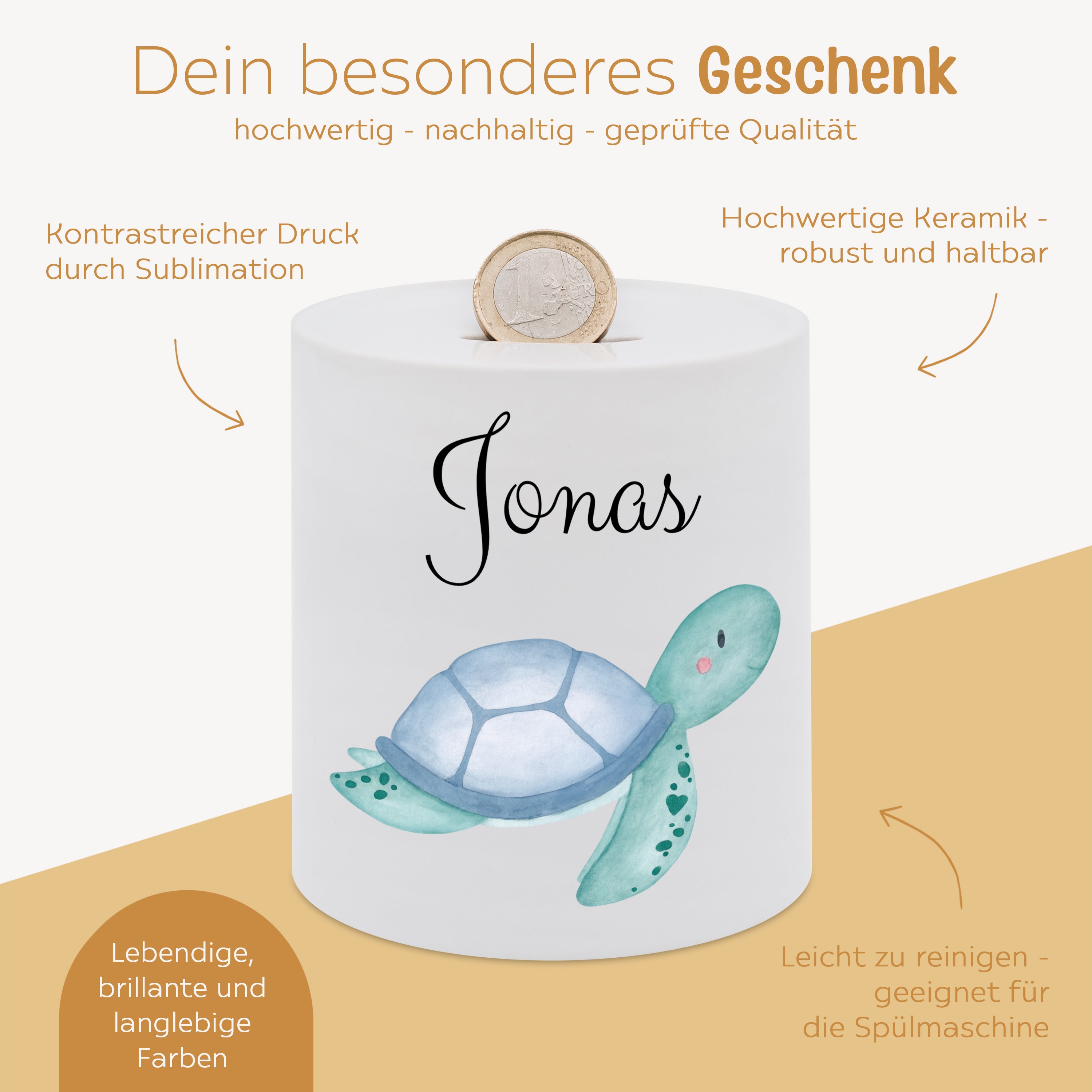 Spardose Keramik personalisiert - Meerestier Aquarell