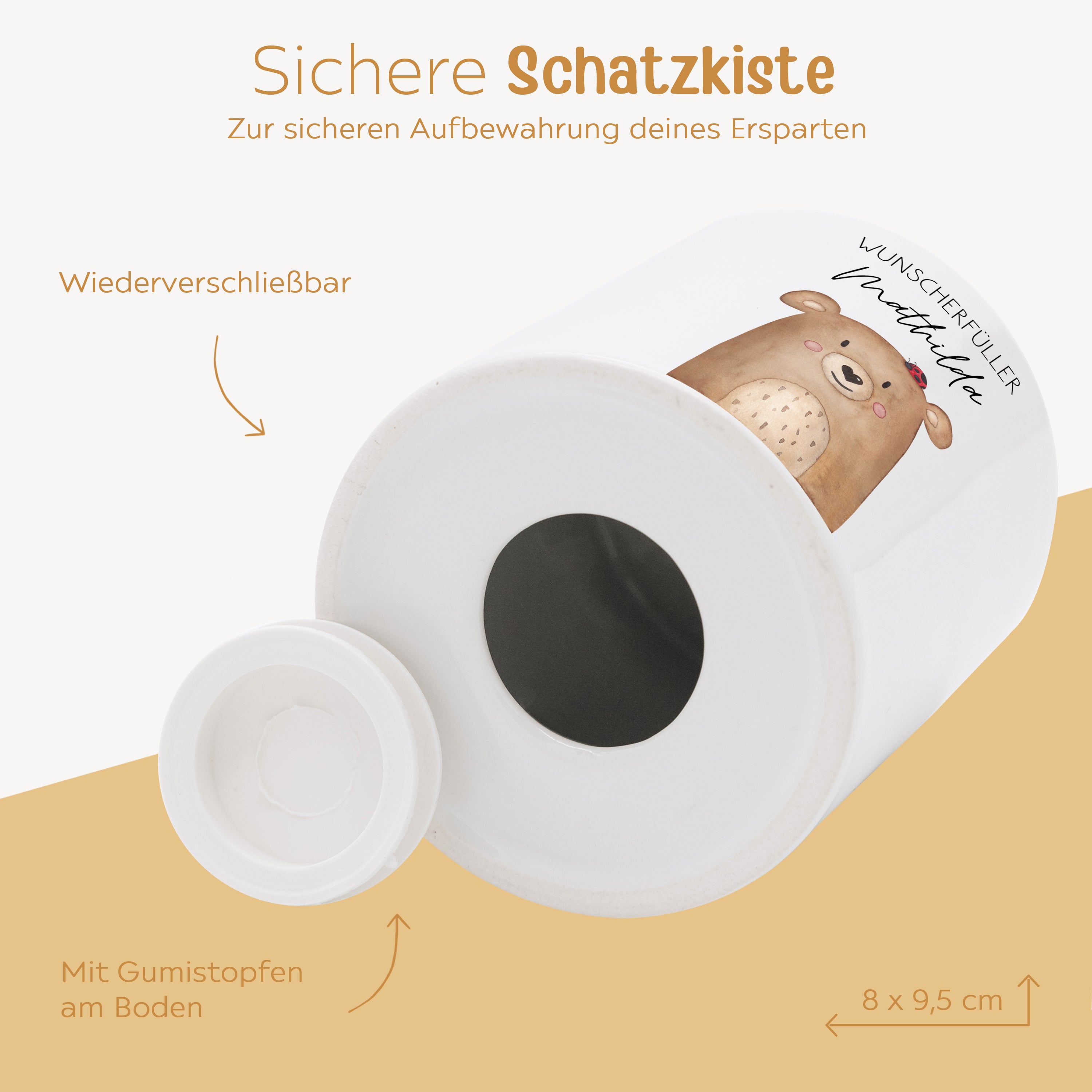 Spardose Keramik personalisiert - Tier mit Marienkäfer Aquarell