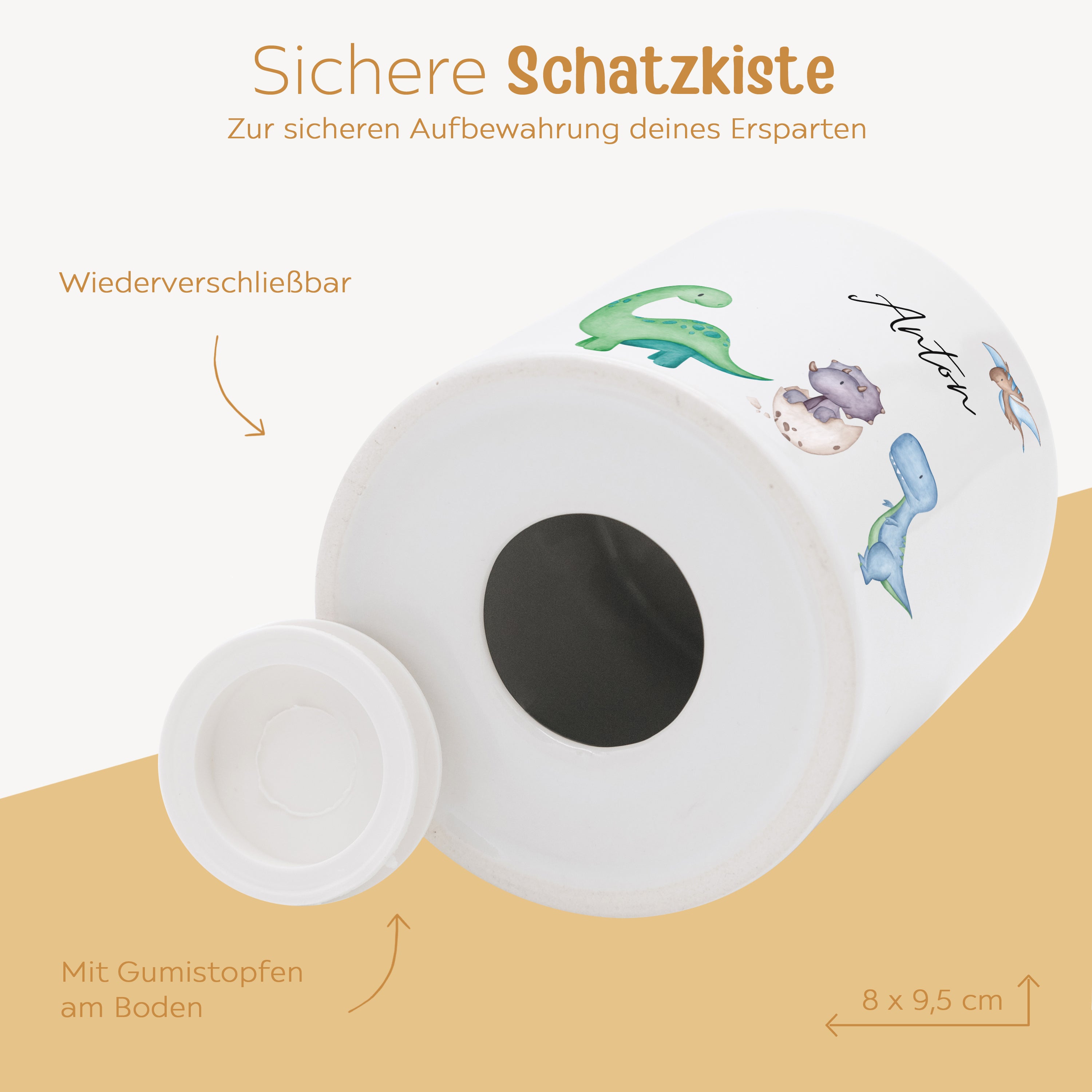 Spardose Keramik personalisiert - Tiere unten/ Dinos unten Aquarell