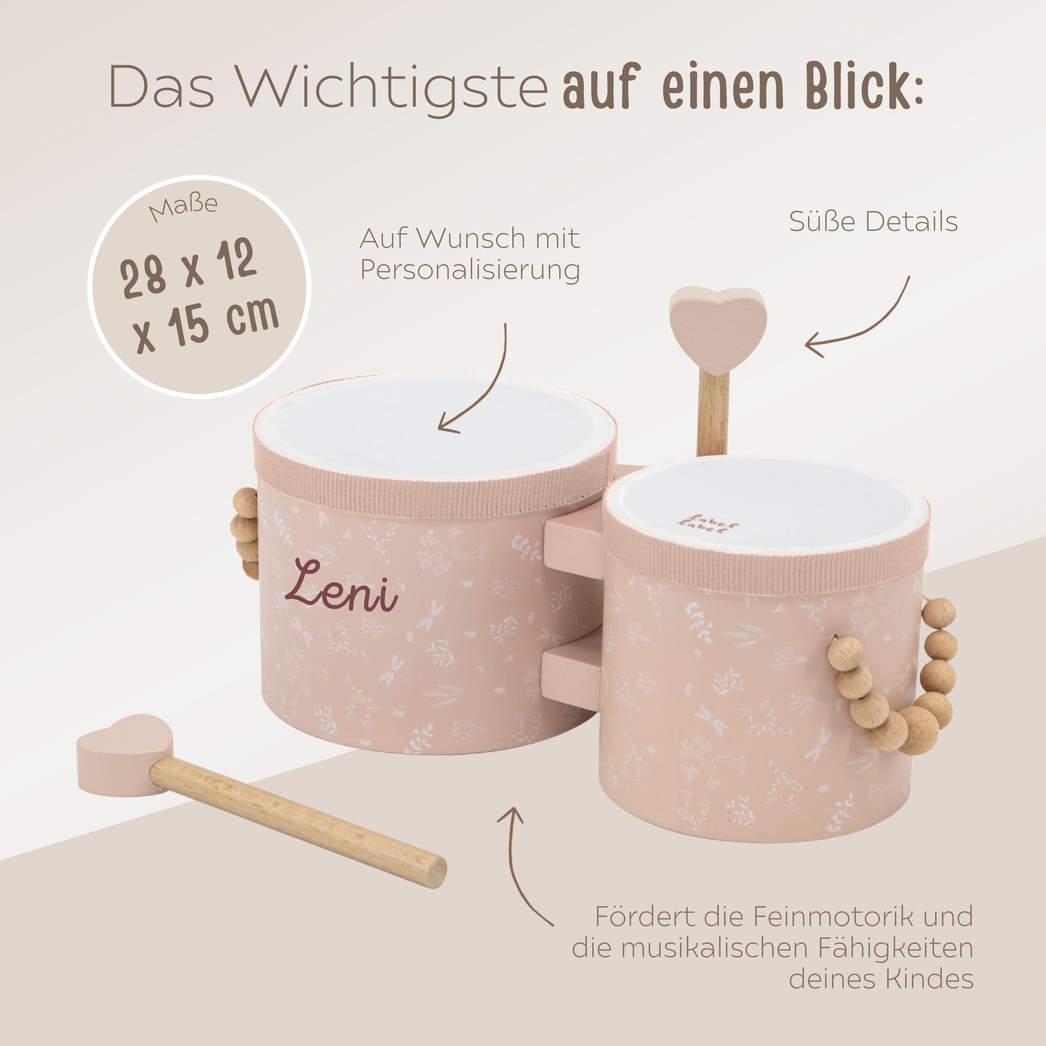 LABEL LABEL Bongo Trommeln personalisiert - rosa, blau oder nougat