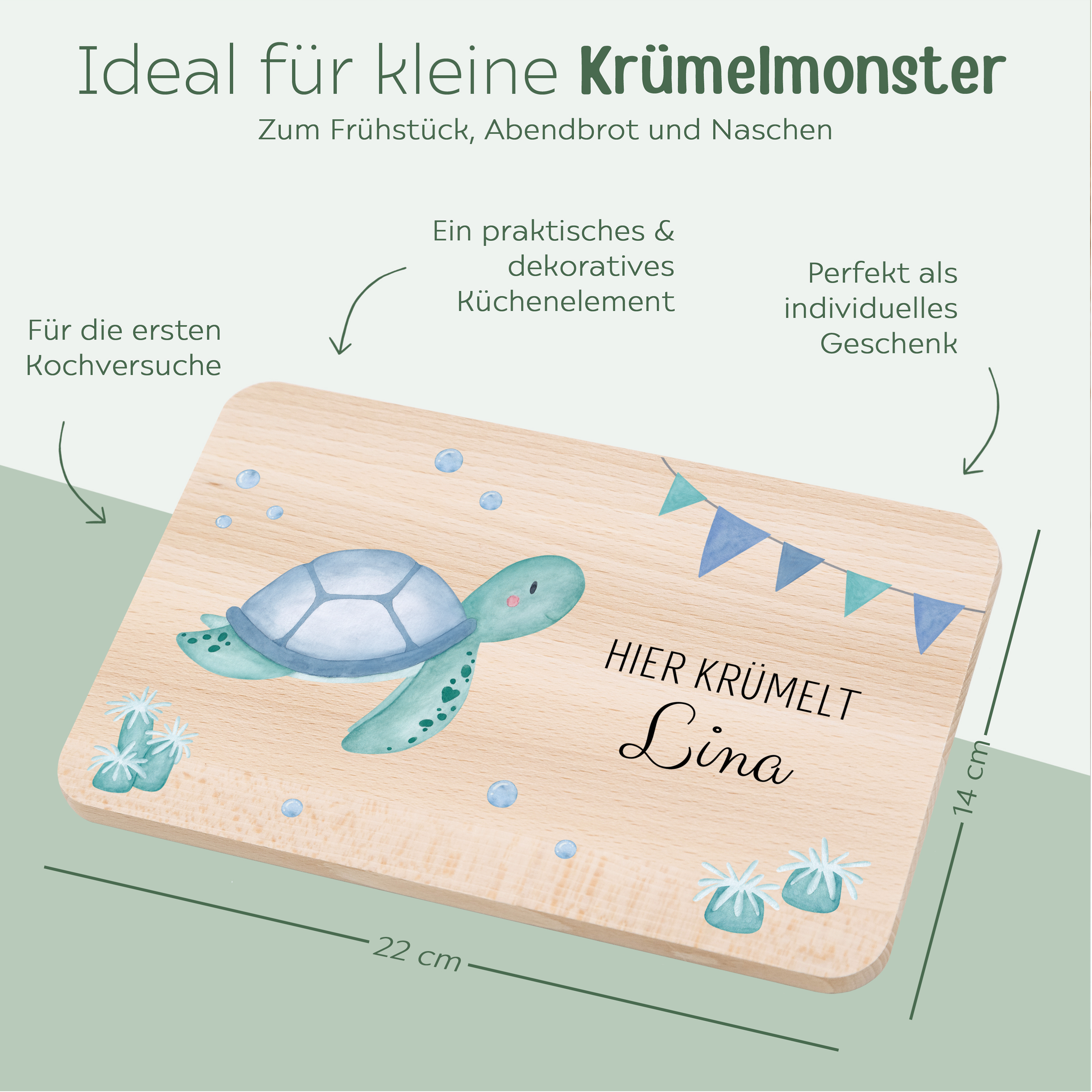 Frühstücksbrettchen personalisiert - Meerestier Girlande Aquarell