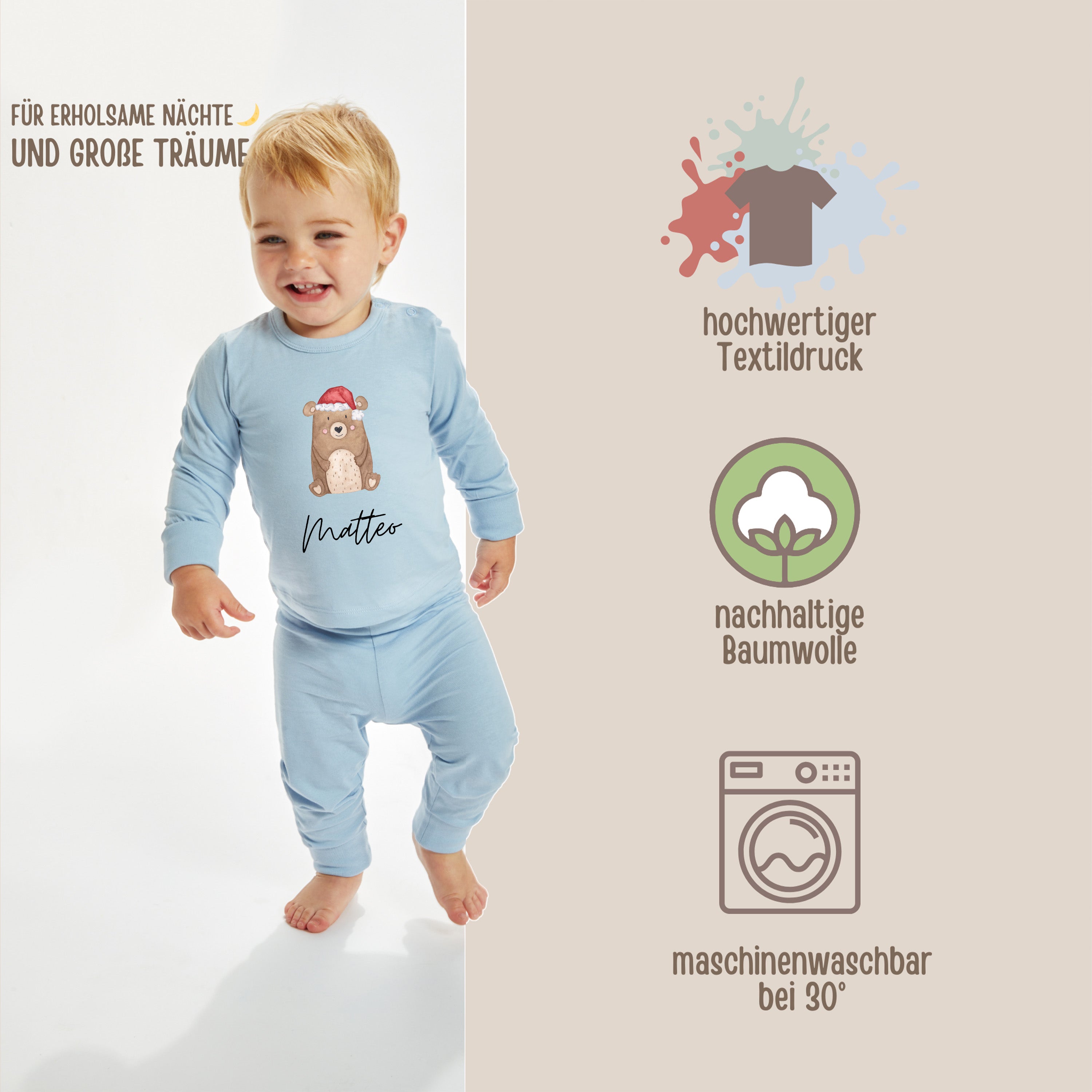 Baby Pyjama "Weihnachtsbär" personalisiert