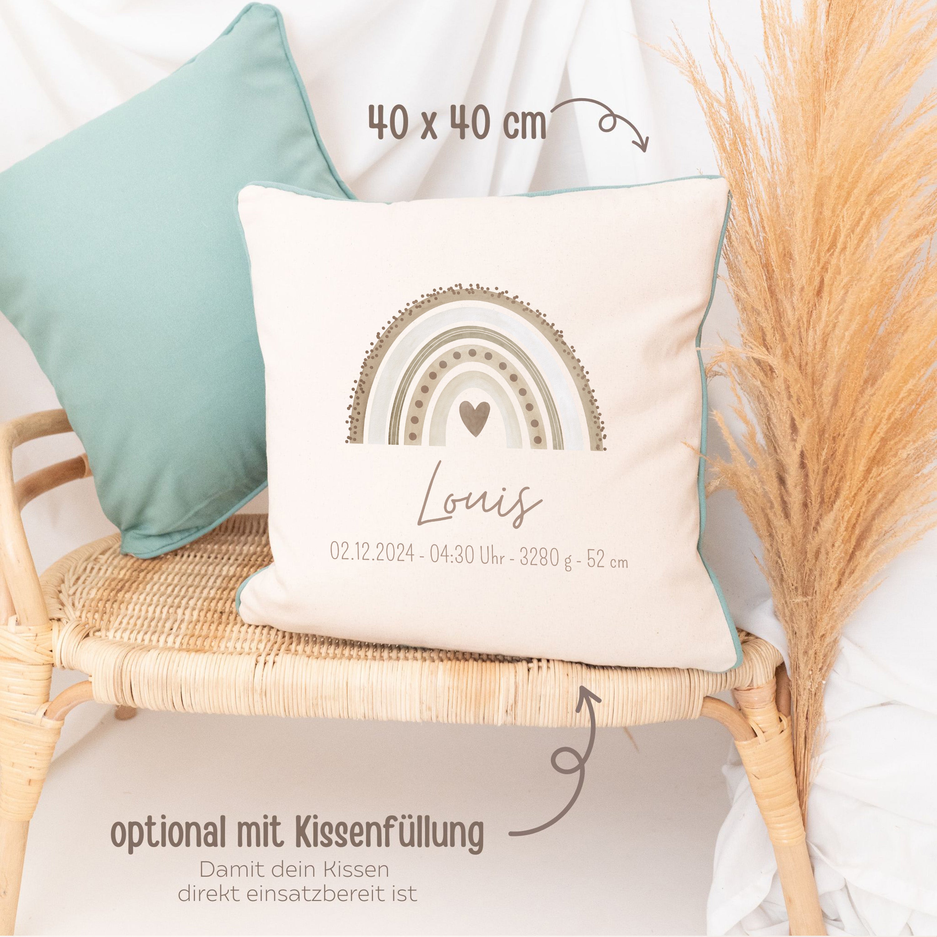 Kissen Baumwolle "Regenbogen" personalisiert