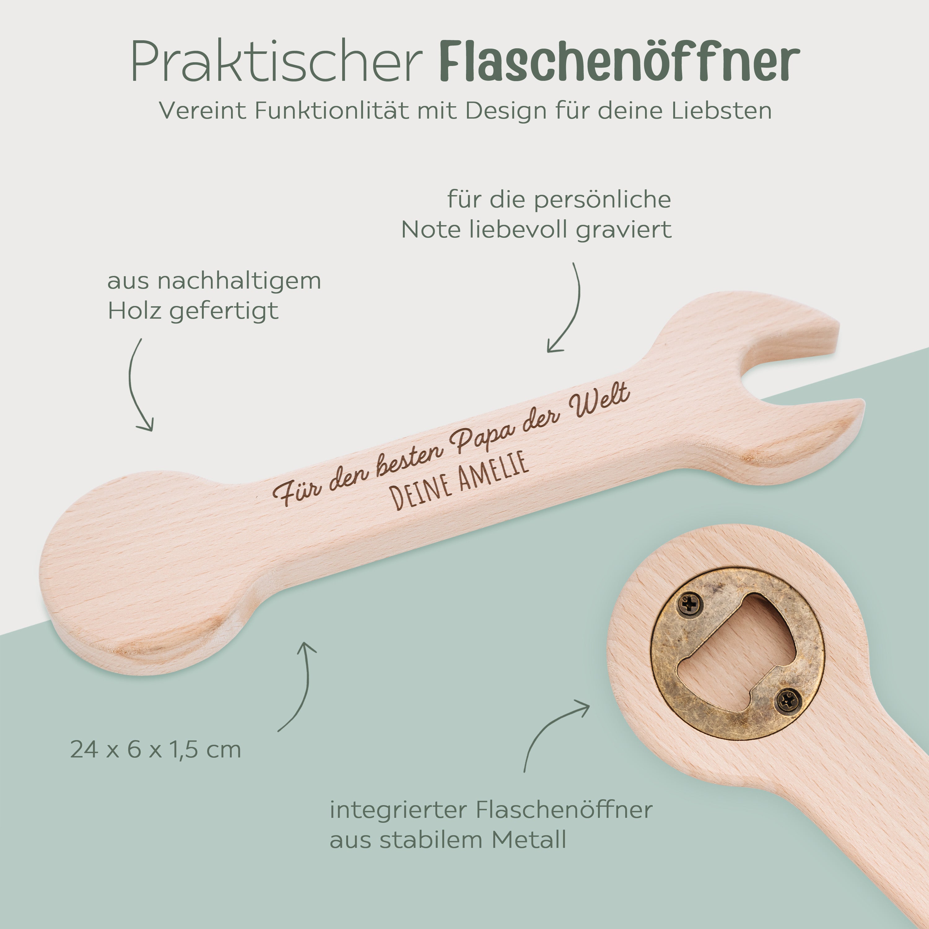 Flaschenöffner Schraubenschlüssel Holz - Bester Papa/Opa