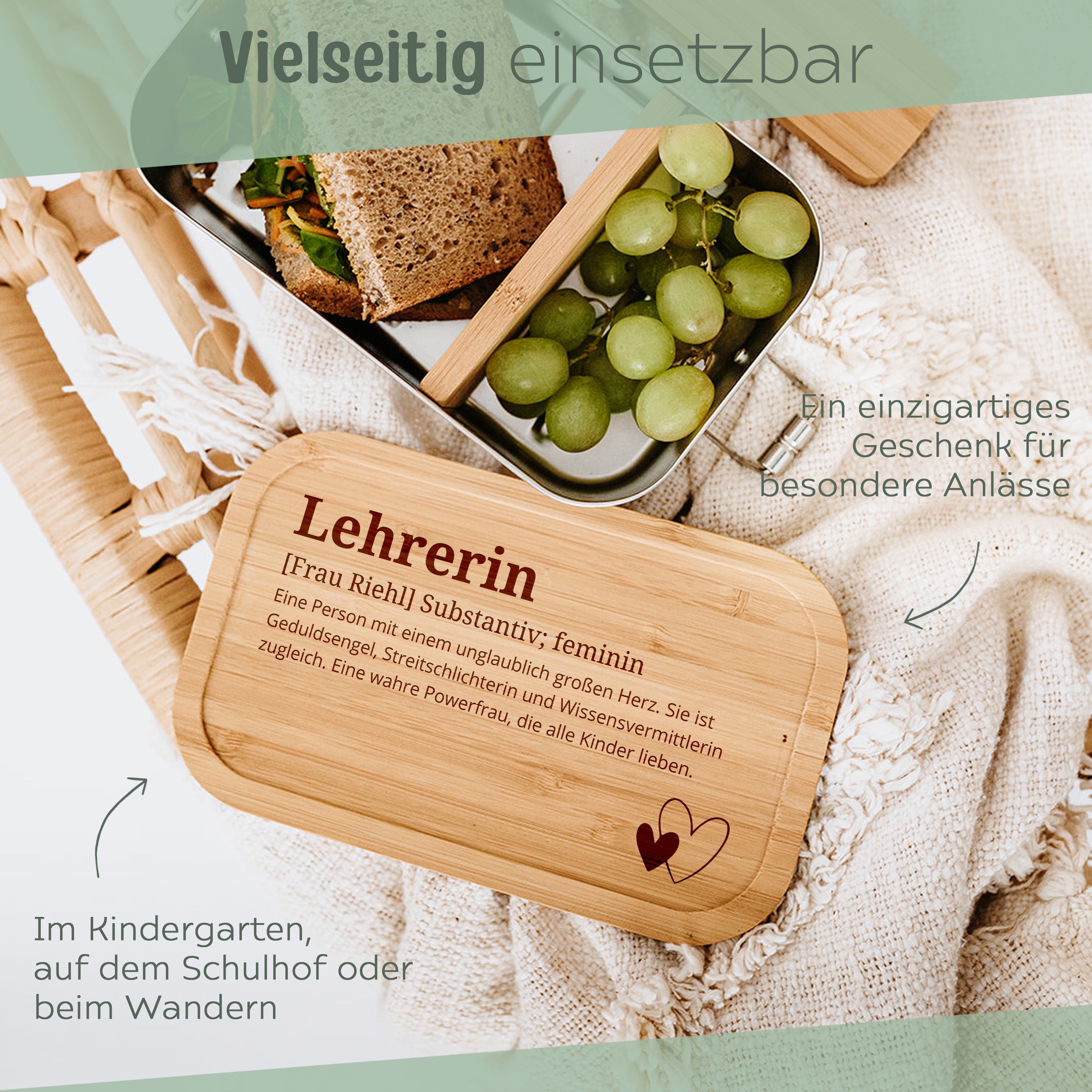 Brotdose Edelstahl personalisiert - Lehrerin Definition Gravur