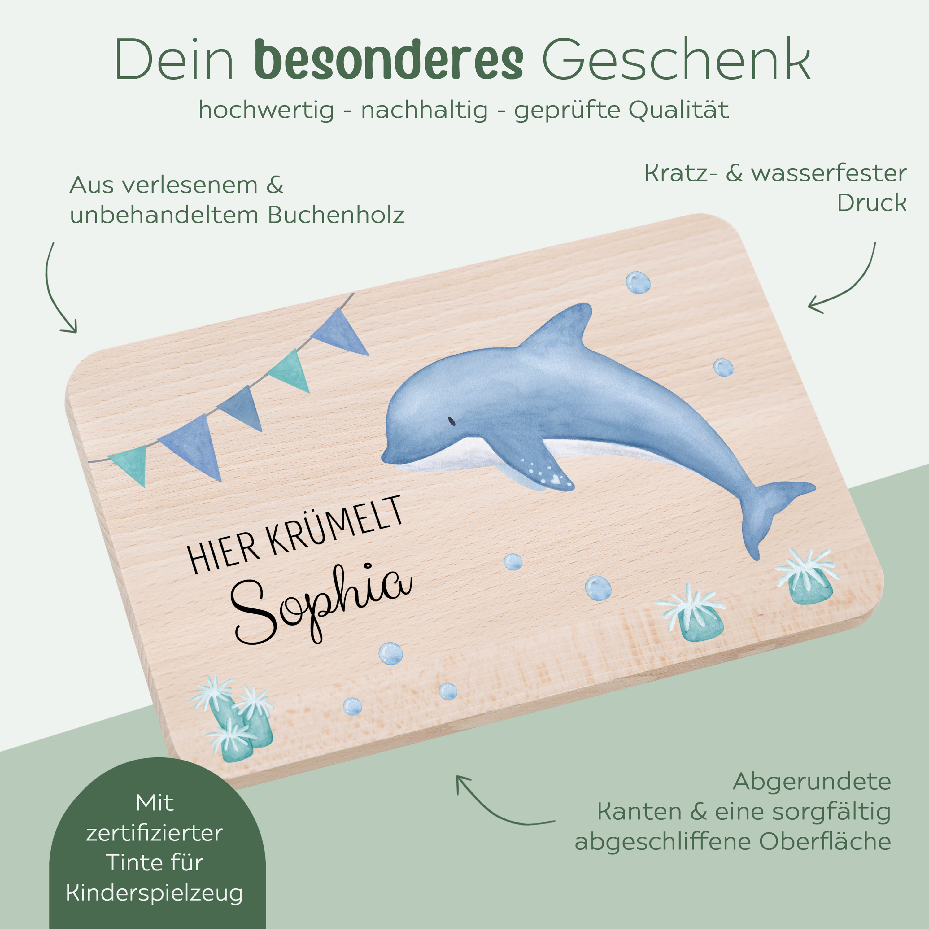 Frühstücksbrettchen personalisiert - Meerestier Girlande Aquarell