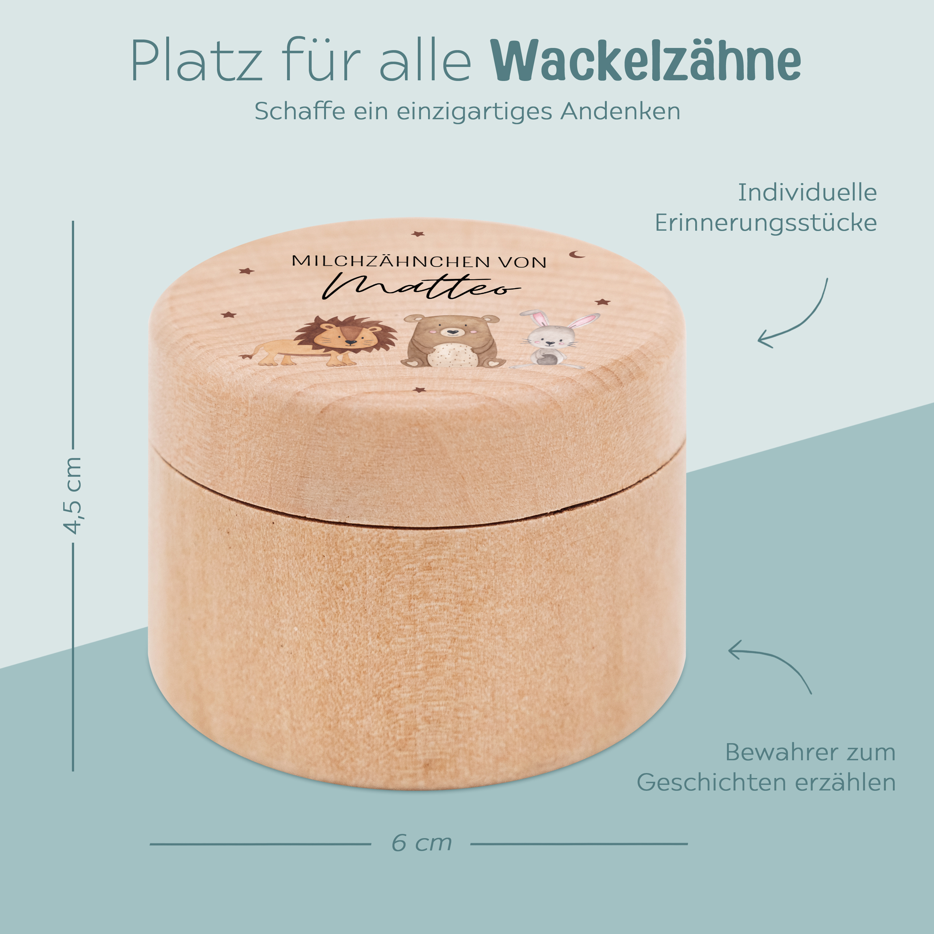 Milchzahndose Holz personalisiert - Tiere Sternenhimmel Aquarell