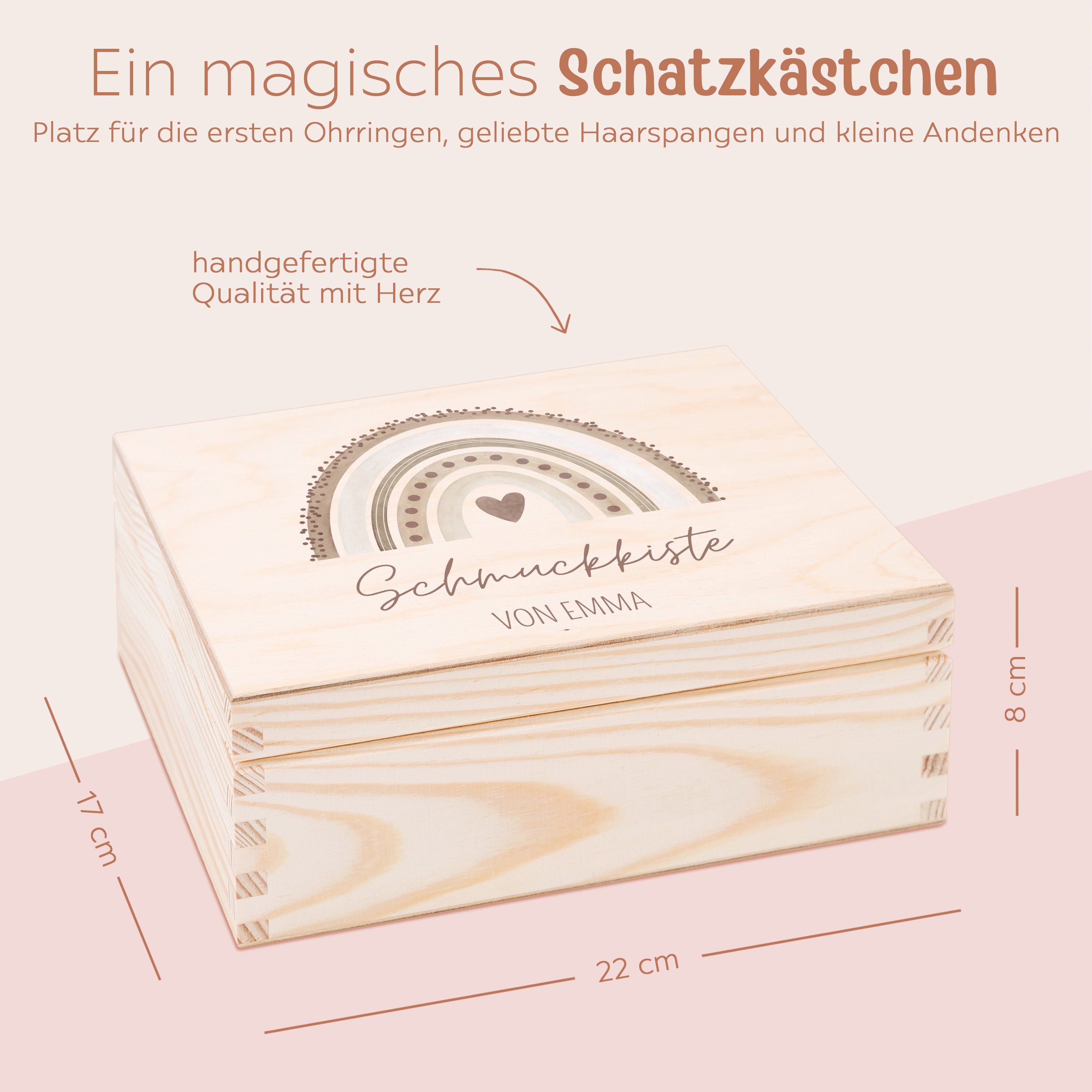 Schmuckkiste mit Spiegel aus Holz - Regenbogen Aquarell