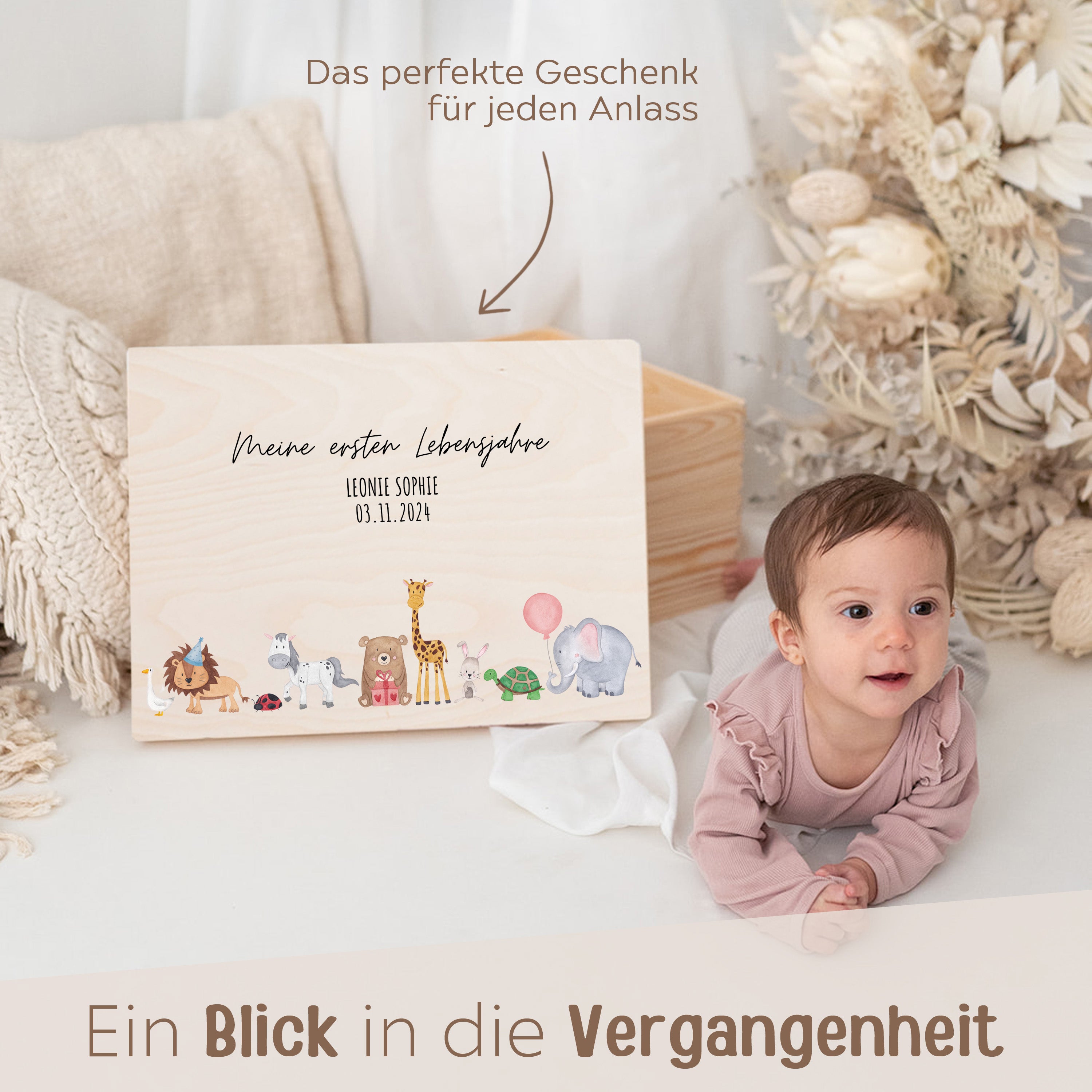 Erinnerungsbox Holz mit Wunschdaten – Lebensabschnitte