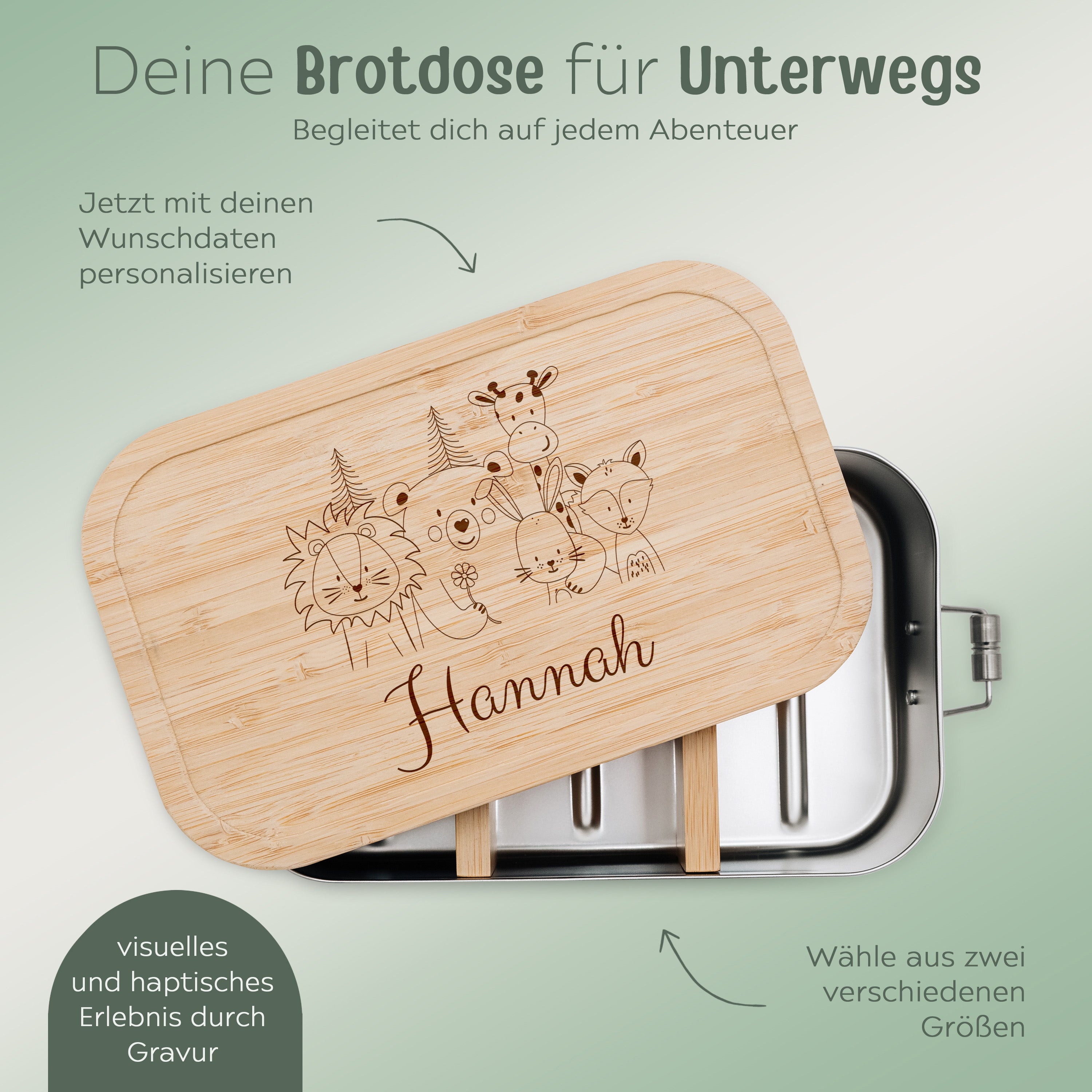 Brotdose Edelstahl personalisiert - Tierfamilie Blume Gravur