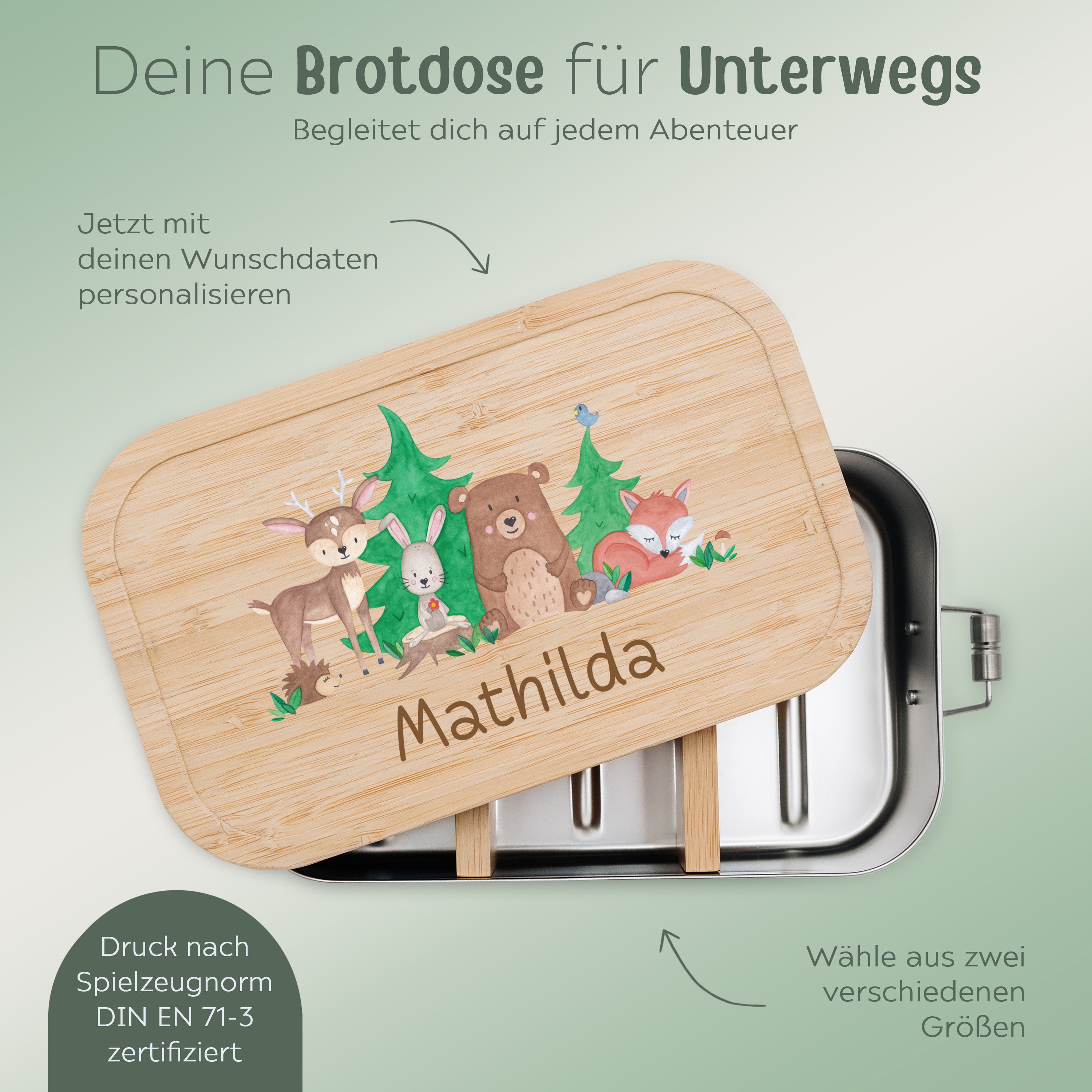 Brotdose Edelstahl personalisiert - Waldfreunde Aquarell