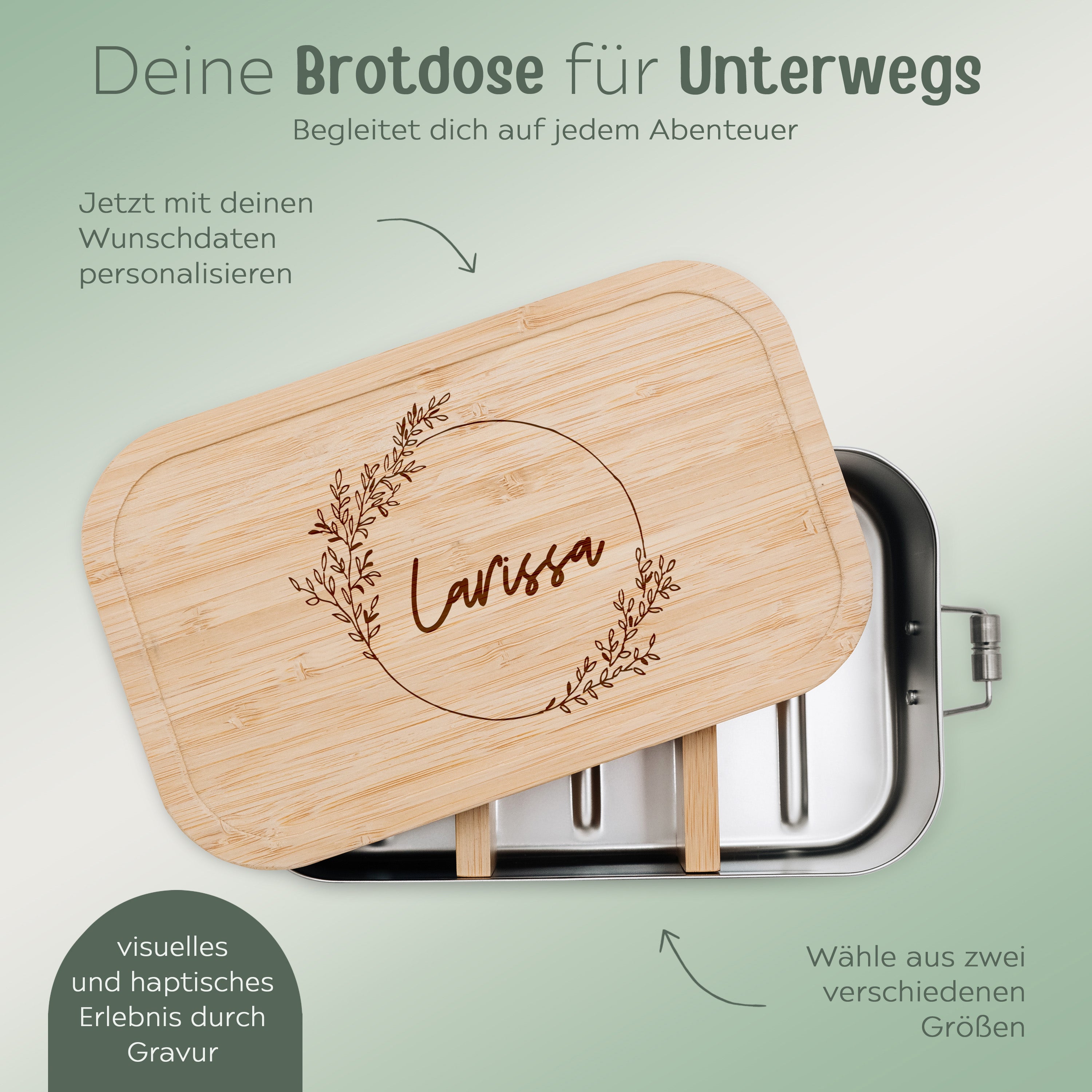 Brotdose Edelstahl personalisiert - Blumenkranz Gravur