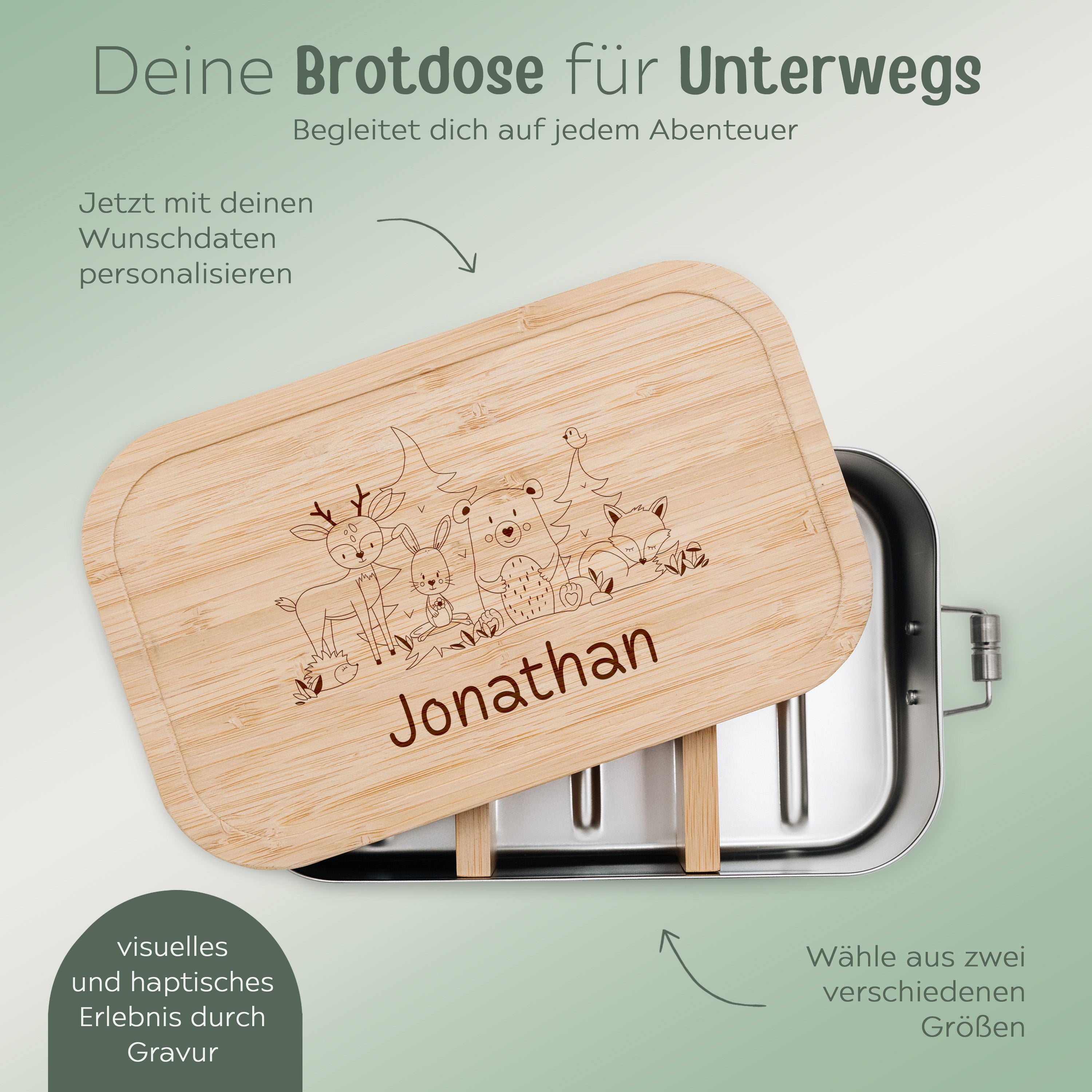 Brotdose Edelstahl personalisiert - Waldfreunde Gravur