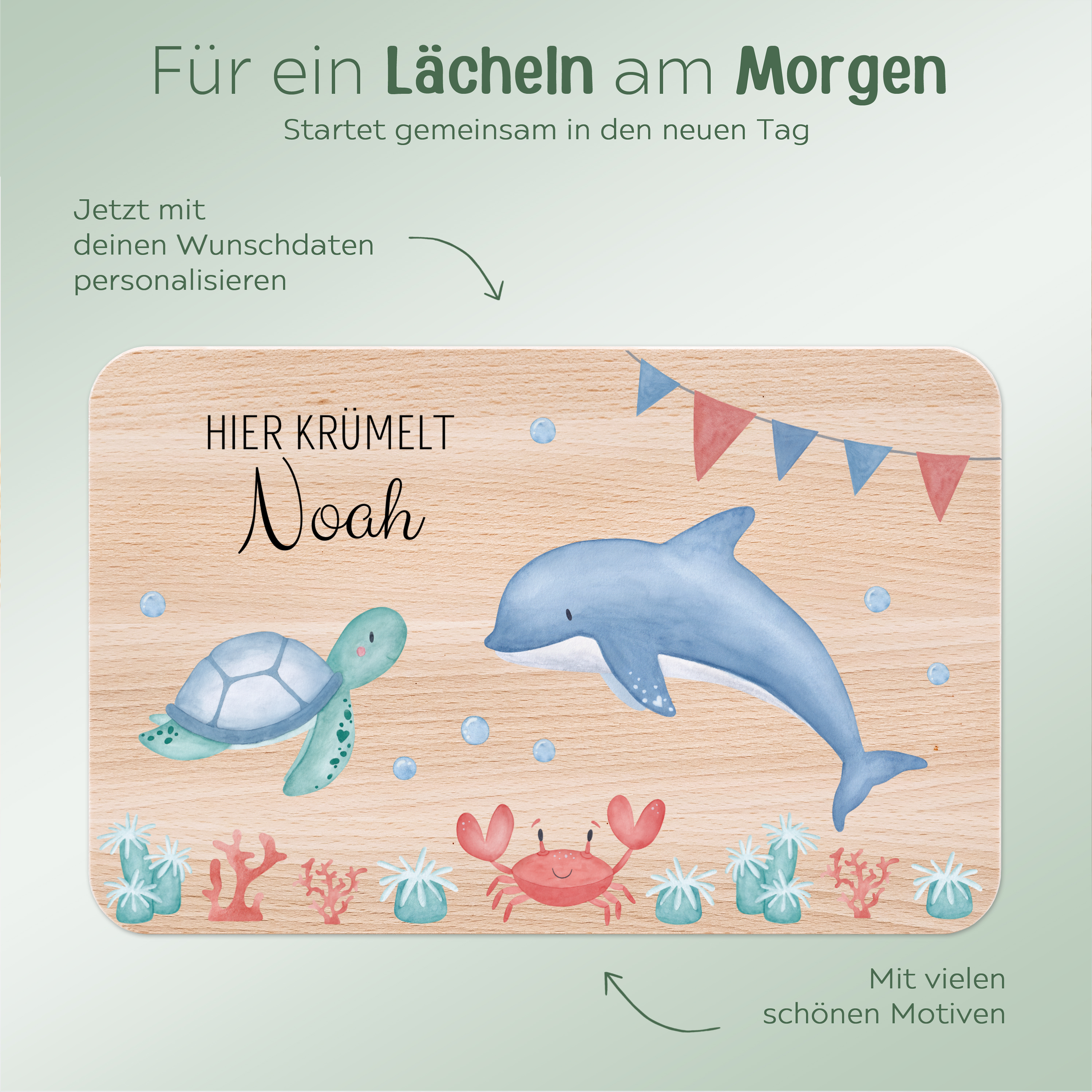 Frühstücksbrettchen personalisiert - Meeresfreunde Girlande Aquarell