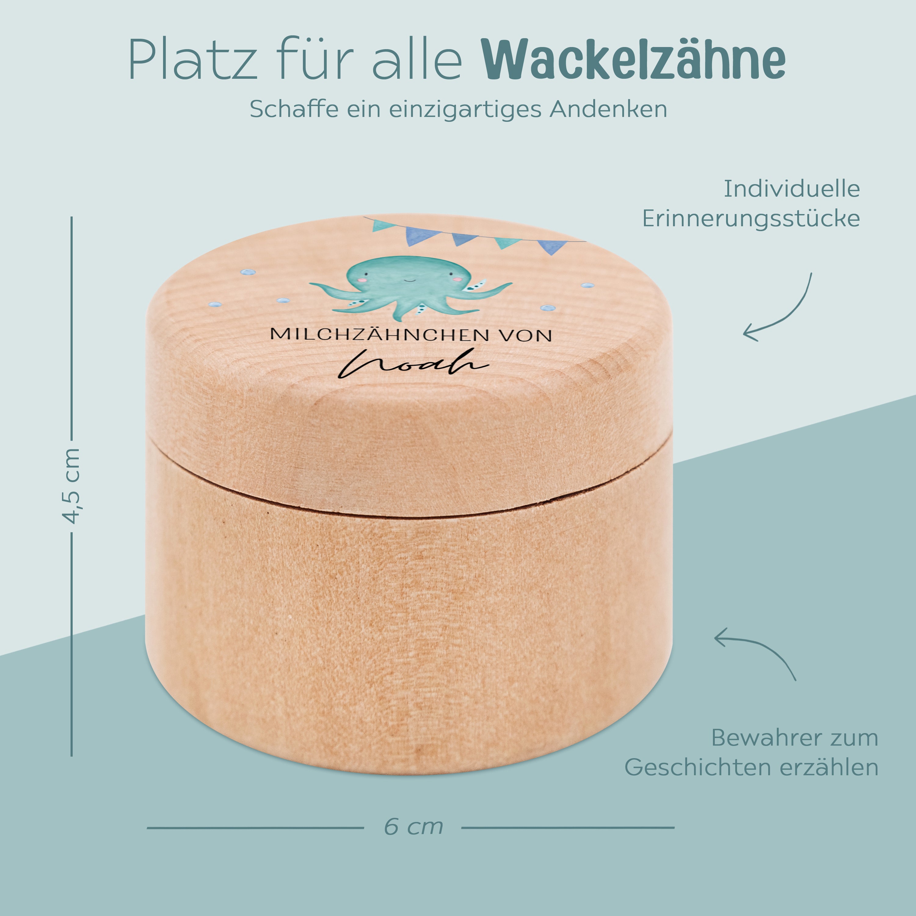 Milchzahndose Holz personalisiert - Meerestiere Aquarell