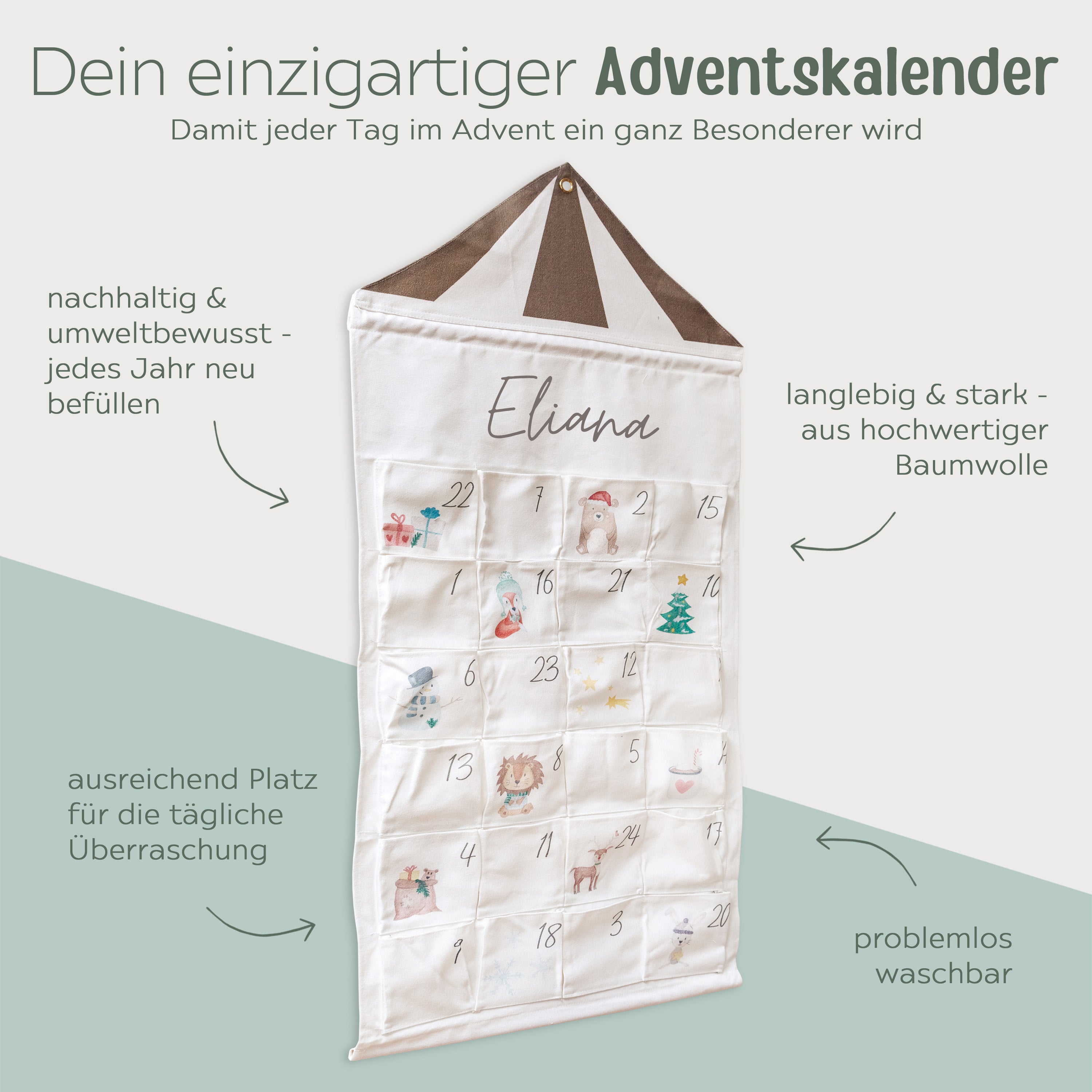 Stoff Adventskalender Haus "Wunderwunsch Tiere" personalisiert