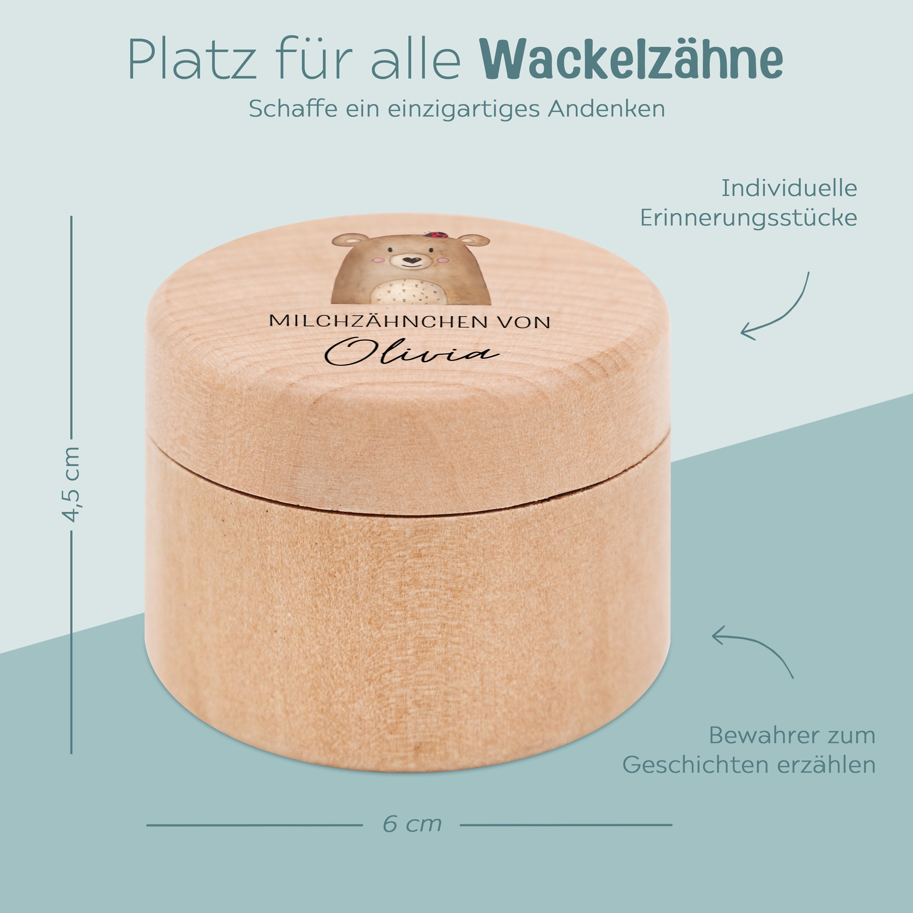 Milchzahndose Holz personalisiert - Tier mit Marienkäfer