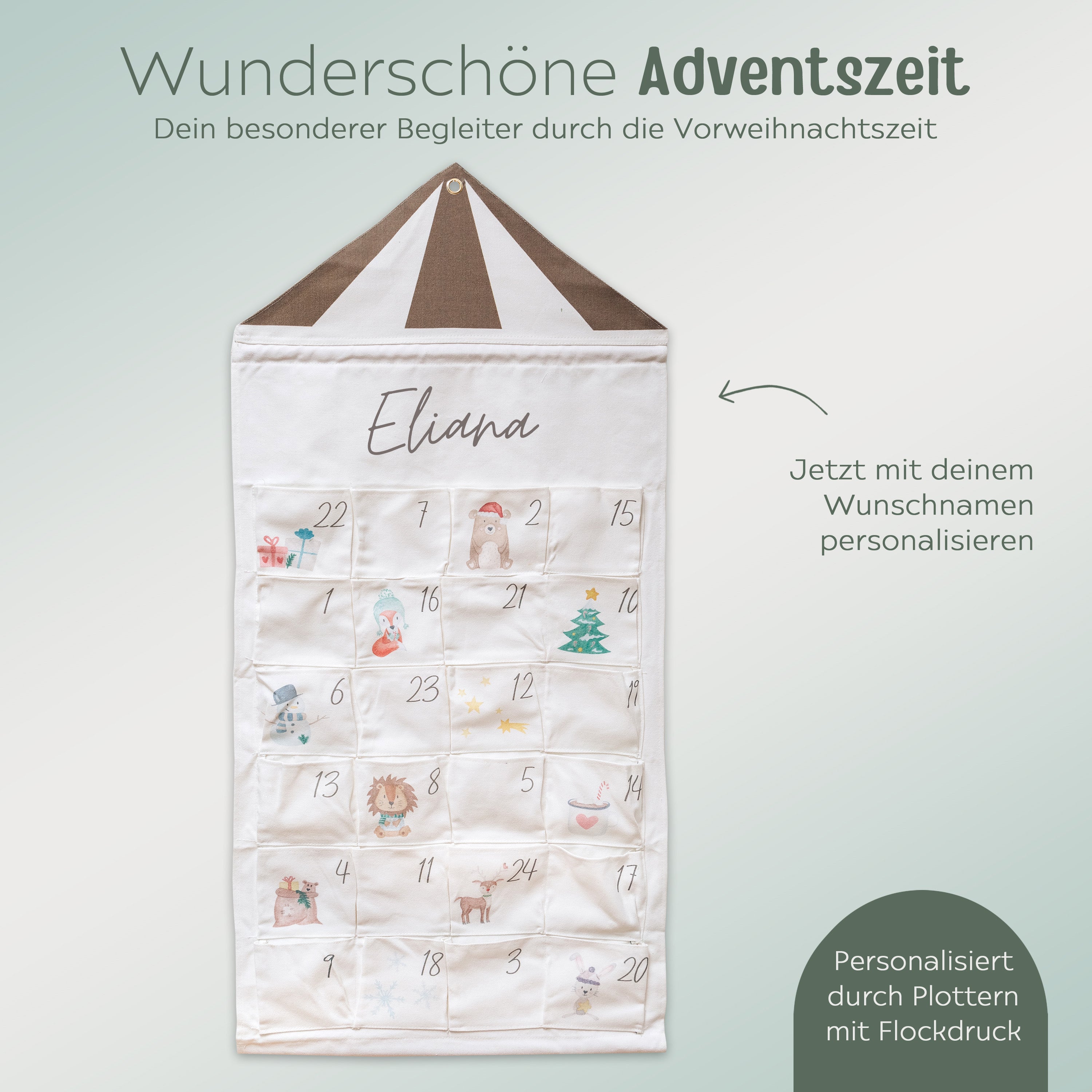 Stoff Adventskalender Haus "Wunderwunsch Tiere" personalisiert