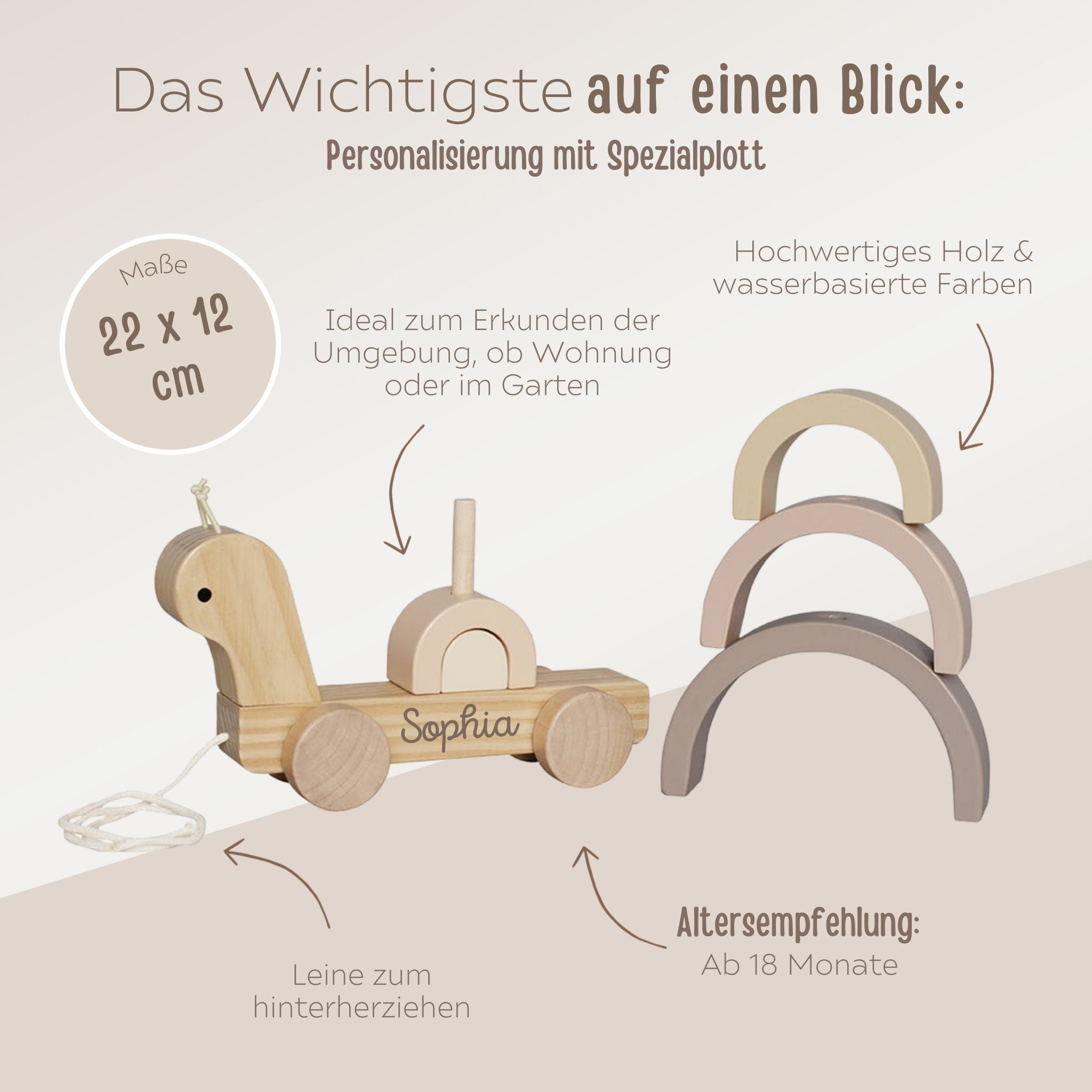 JABADABADO Nachziehtier & Stapelspiel Schnecke Beige Holz personalisiert