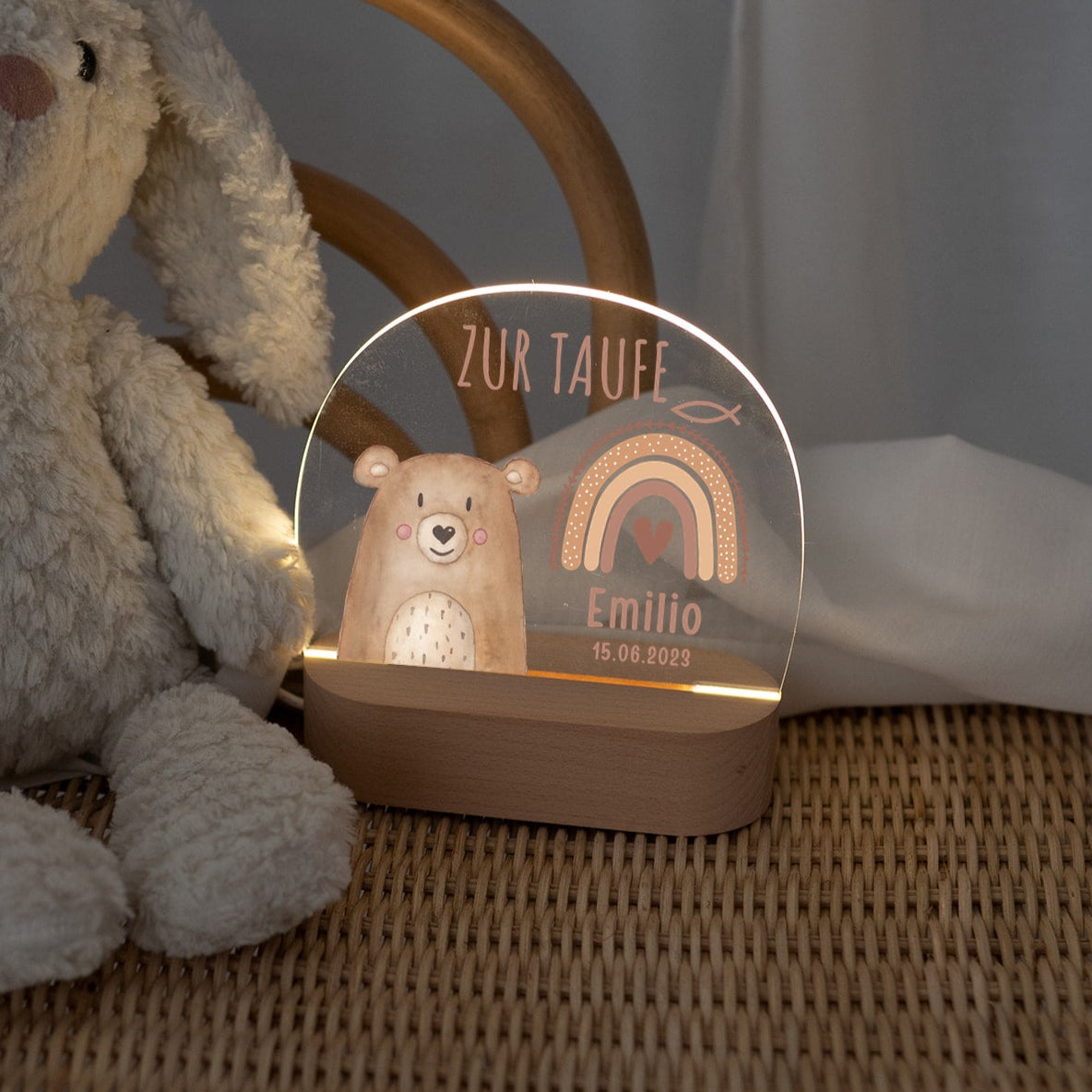 LED Nachtlicht Kinder personalisiert - Taufe Tier Aquarell