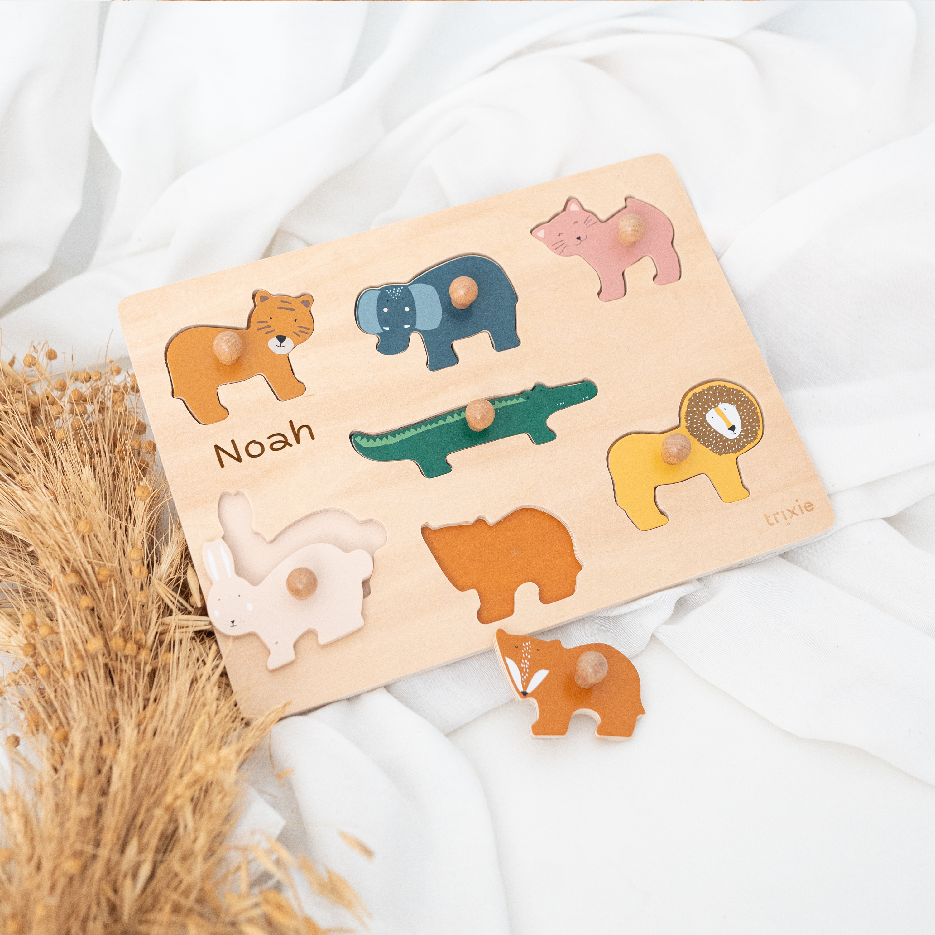 TRIXIE Einlege-Puzzle Tiere aus Holz personalisiert