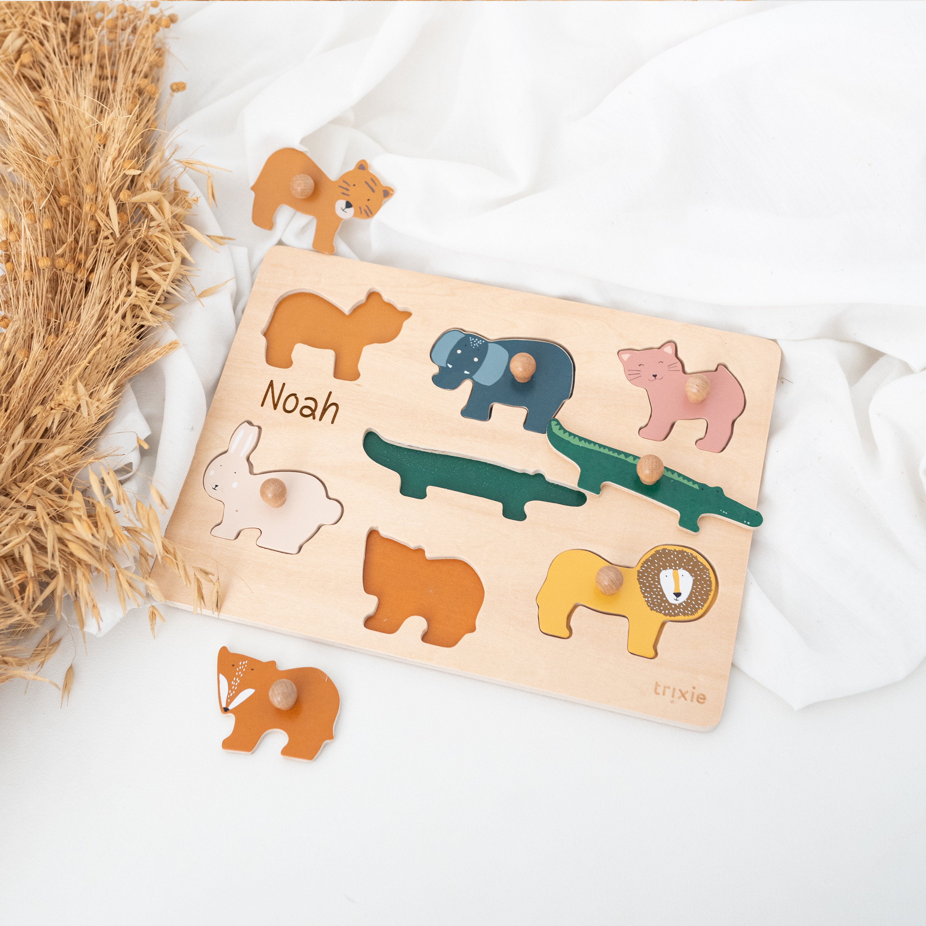 TRIXIE Einlege-Puzzle Tiere aus Holz personalisiert