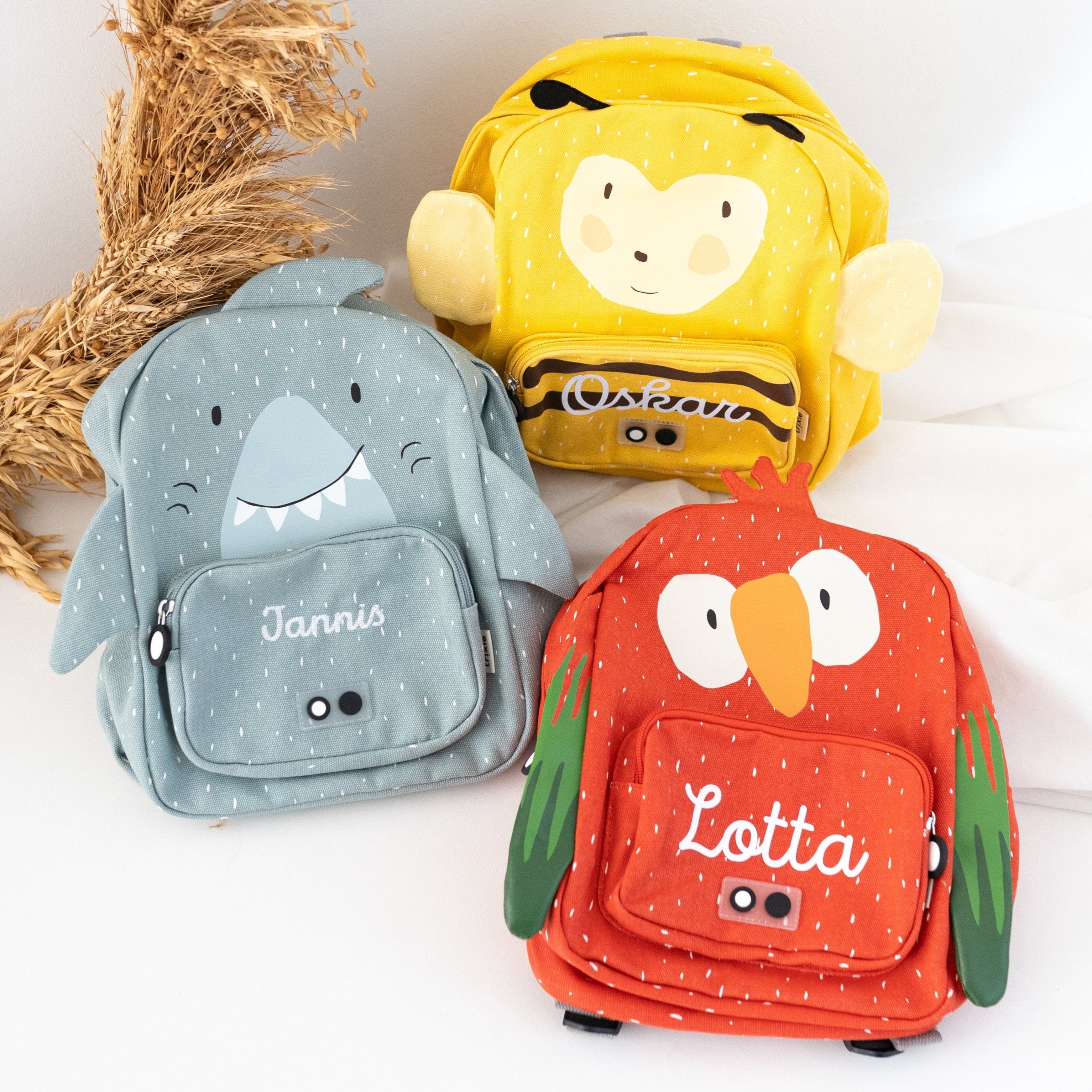 TRIXIE Kindergartenrucksack personalisiert - Biene, Hai, Papagei