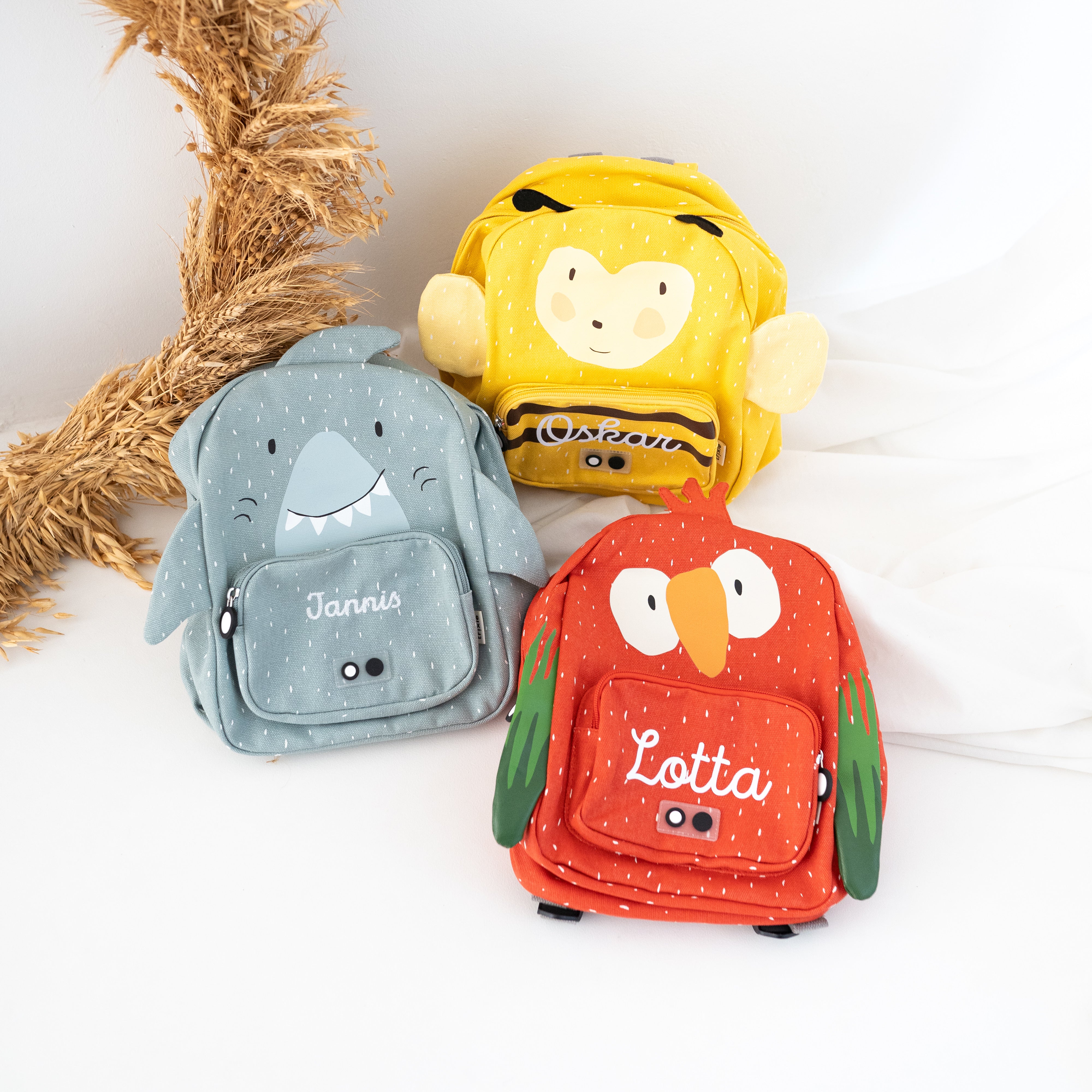 Kindergartenrucksack personalisiert - Biene, Hai, Papagei Trixie