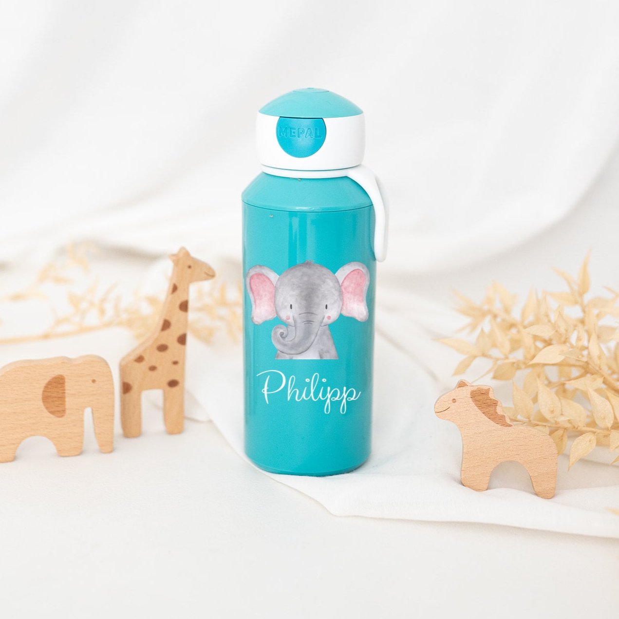 MEPAL Kinder Trinkflasche personalisiert - Tier Aquarell