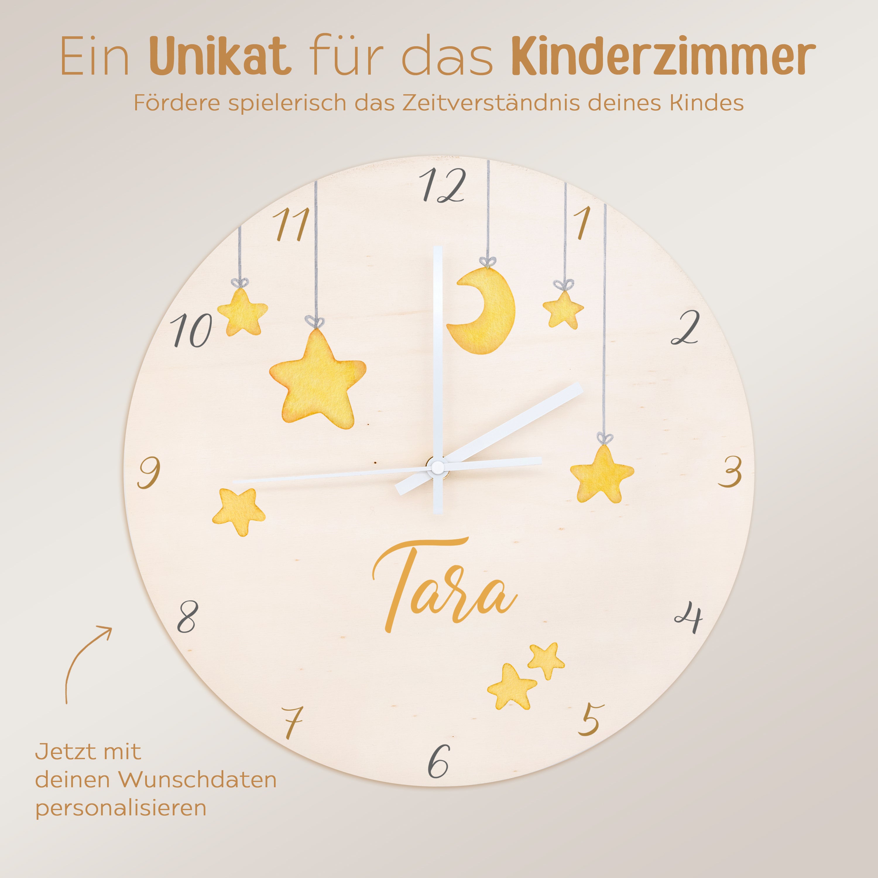 Wanduhr Kinder  Holz personalisiert - Sterne