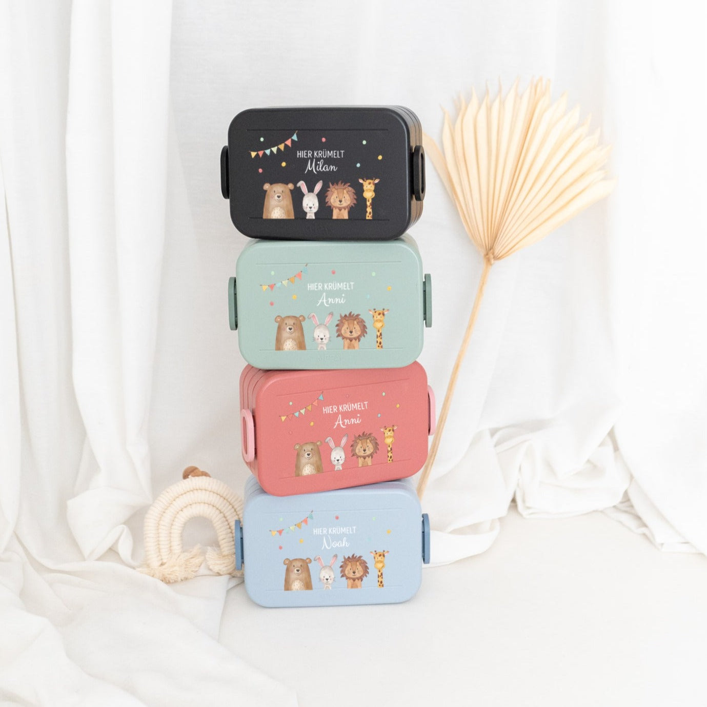 Mepal Brotdose personalisiert mit Trennwand - Tiere unten Girlande Aquarell