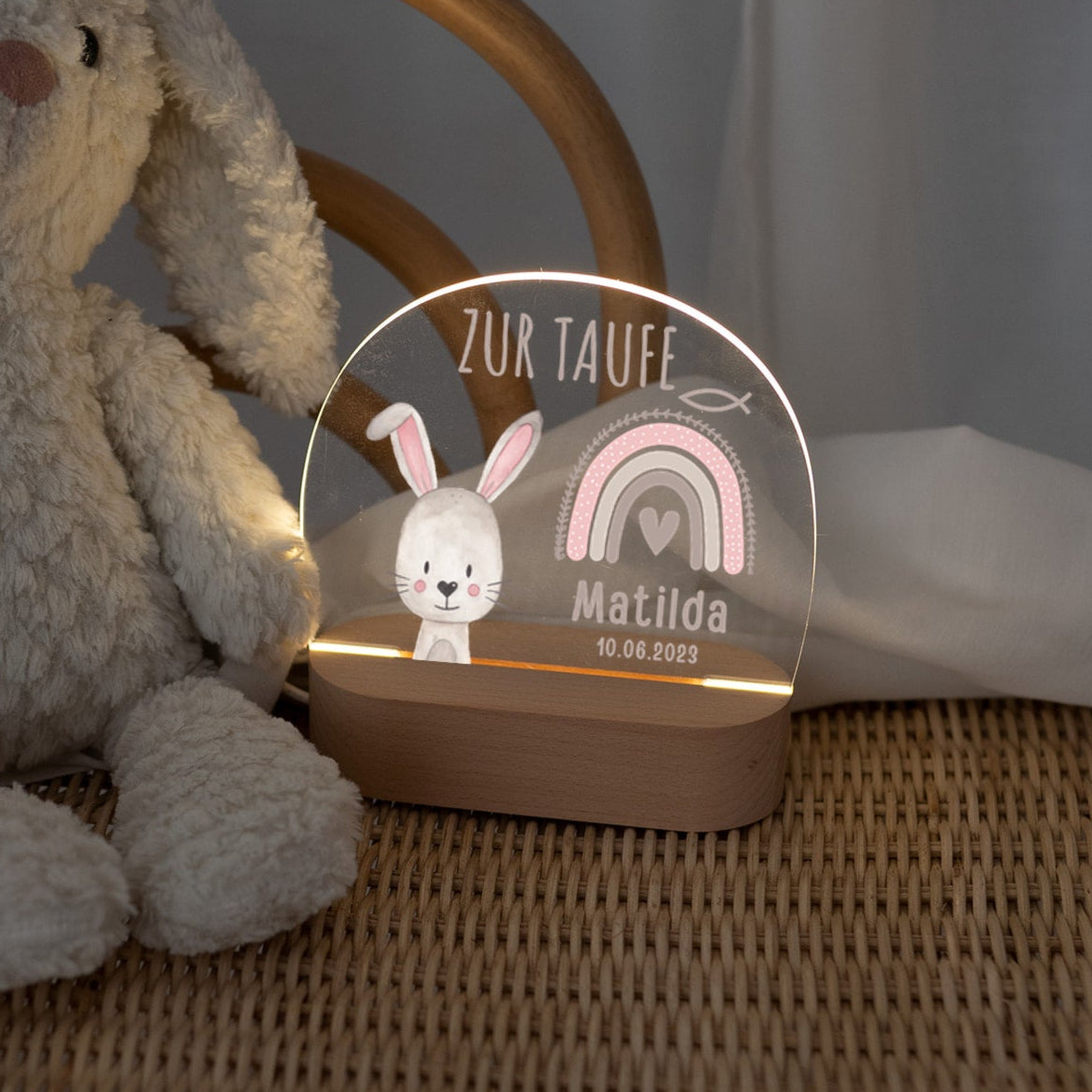 LED Nachtlicht Kinder personalisiert - Taufe Tier Aquarell