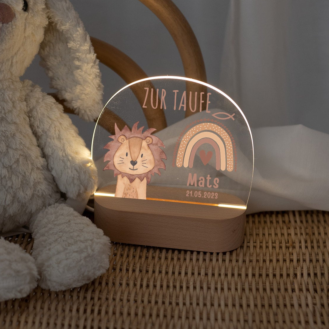 LED Nachtlicht Kinder personalisiert - Taufe Tier Aquarell