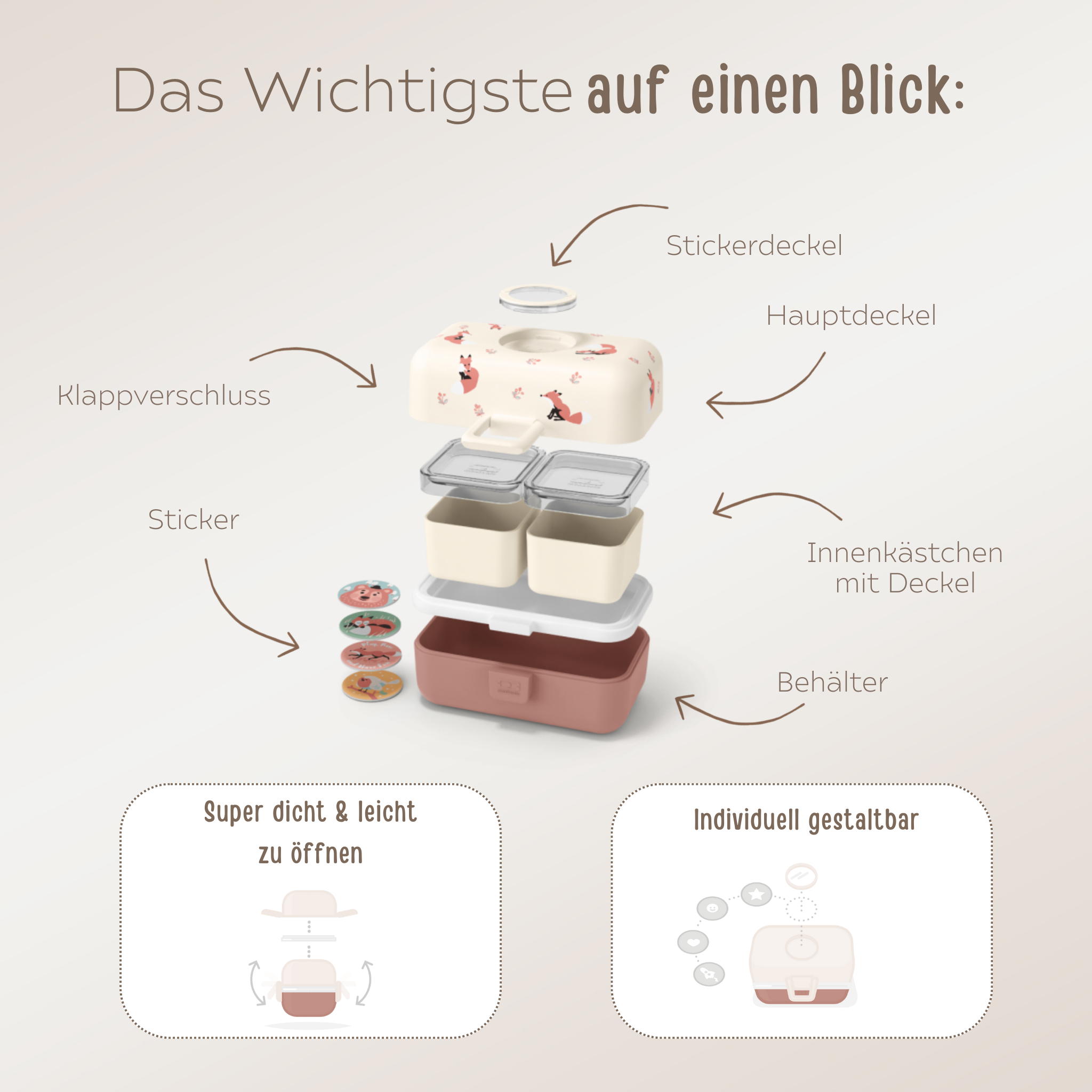 MONBENTO Tresor Lunchbox personalisiert - Waschbär & Fuchs