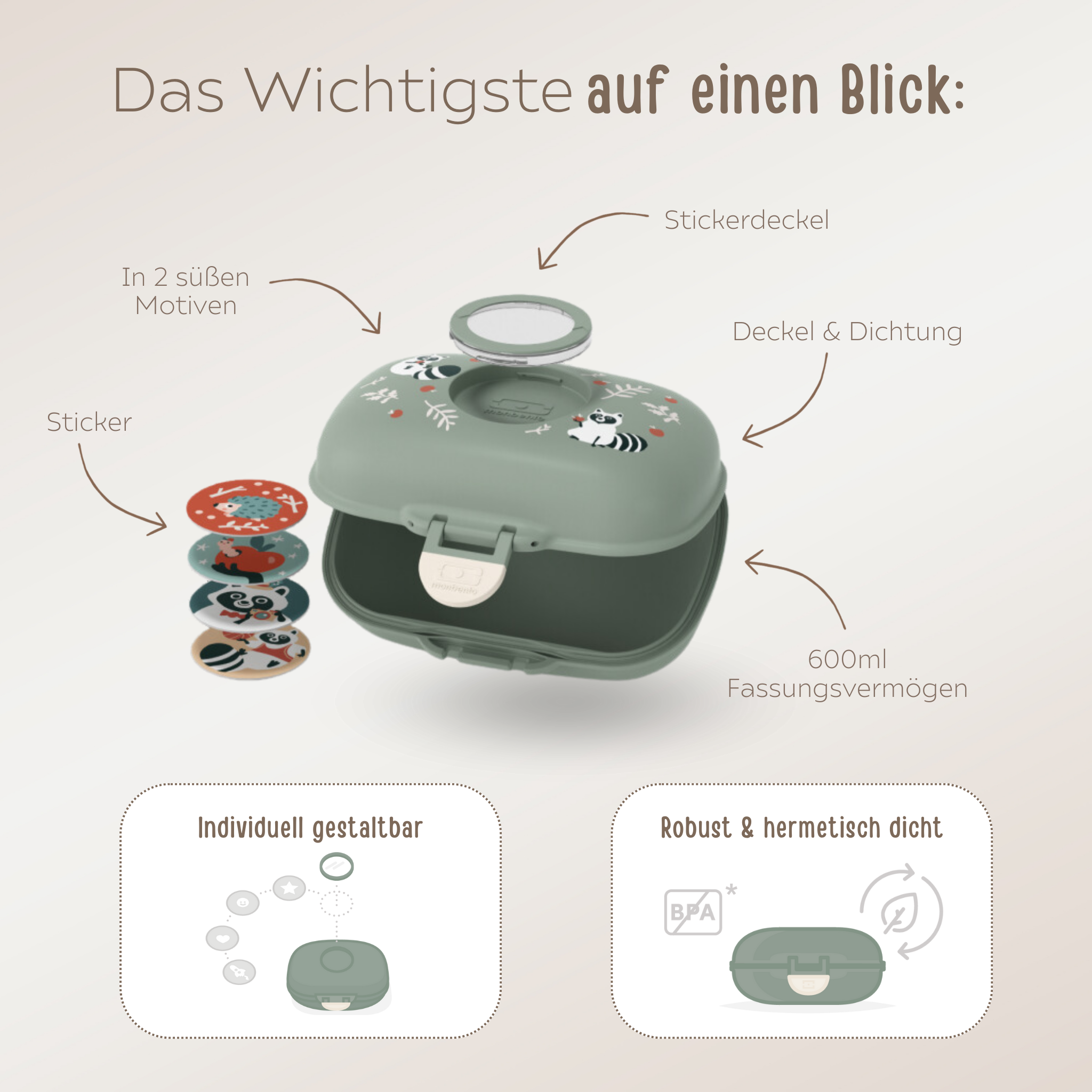 MONBENTO Mini Lunchbox personalisiert - Fuchs & Waschbär