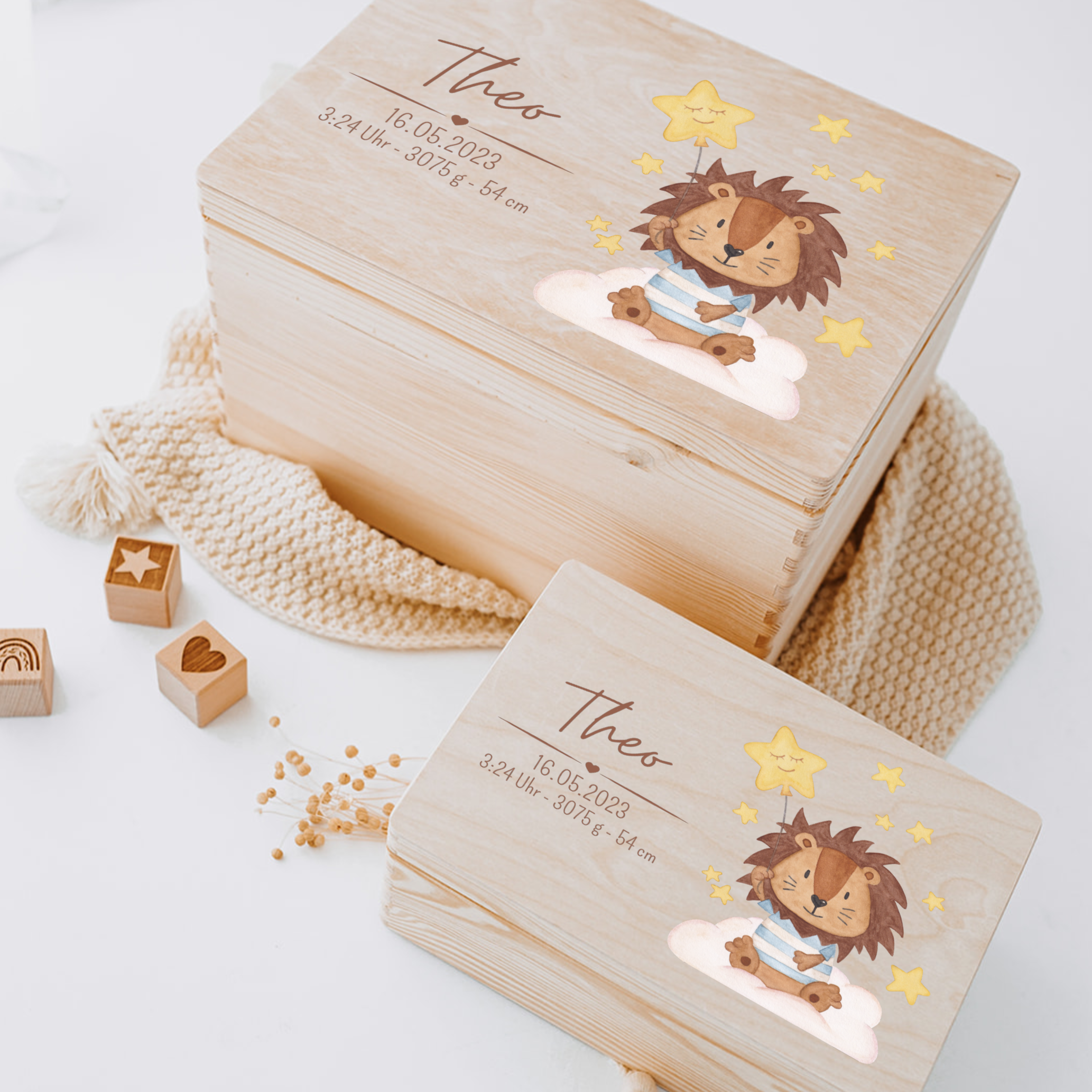 Erinnerungsbox Holz mit Wunschdaten – Tier schlafend Aquarell